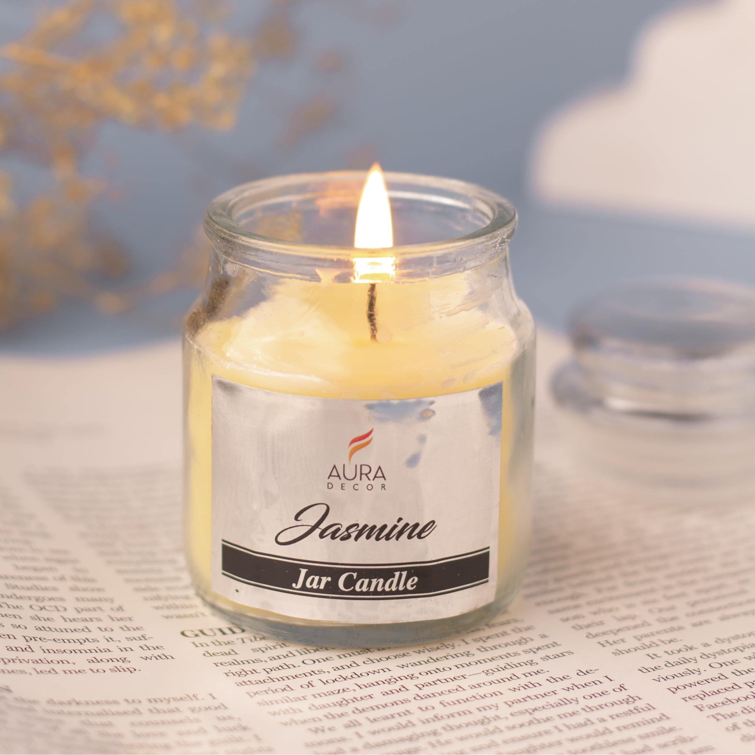 AuraDecor Highly Fragrance Home Decor Scented Jar Candle || Aromatherapy || Spa || Long Burning ||Cookie Jar Candle || Aroma Candles (Jasmine, Pack of 2)