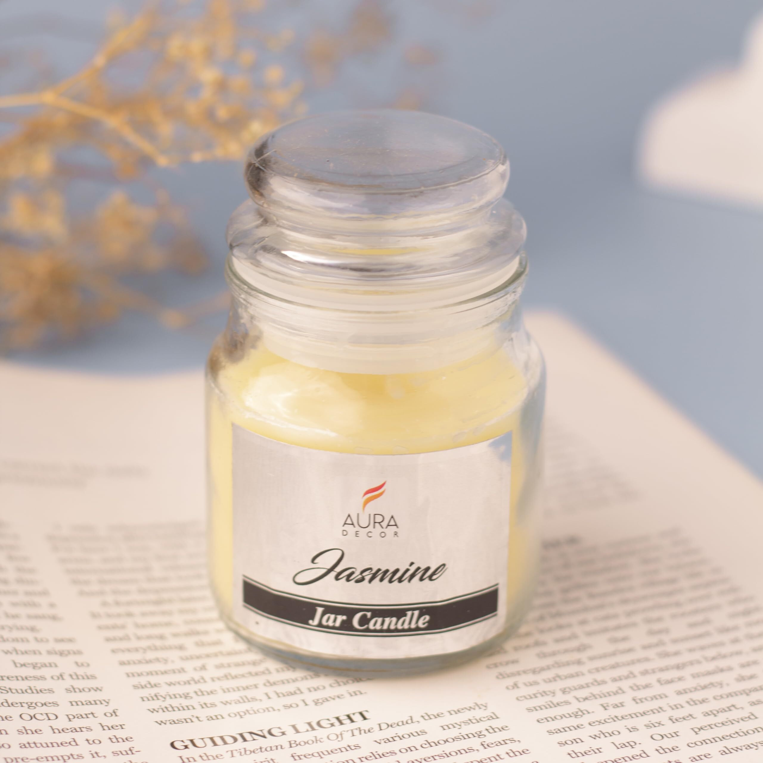 AuraDecor Highly Fragrance Home Decor Scented Jar Candle || Aromatherapy || Spa || Long Burning ||Cookie Jar Candle || Aroma Candles (Jasmine, Pack of 2)