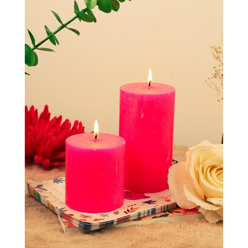 AuraDecor Highly Fragrance Pillar Candle 2.75x3Inch & 2.75x5Inch Set of 2 | Scented Votive Candle | Home Decor Candle | Decoration Candle | Spa Candle (Rose, Set of 2)