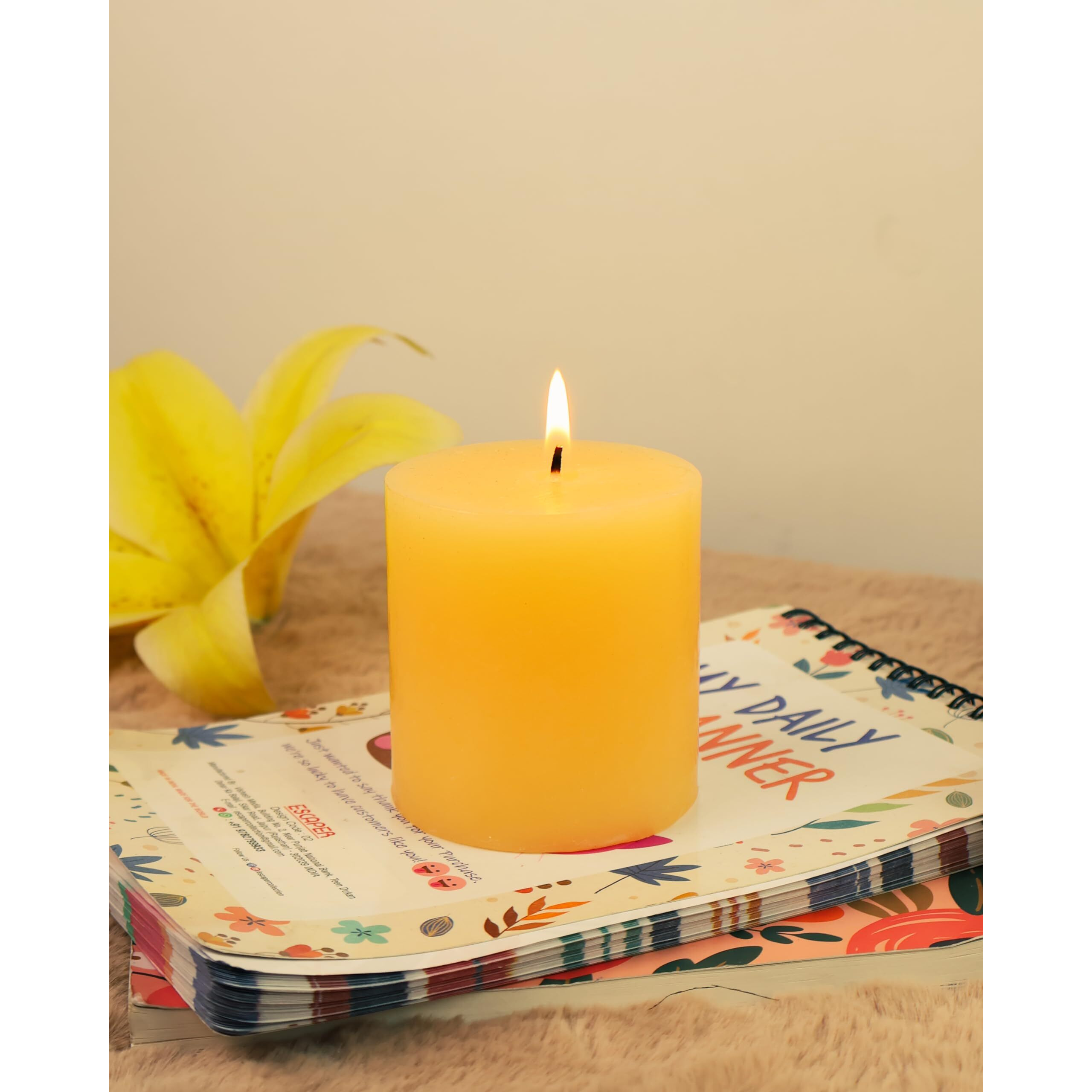 AuraDecor Highly Fragrance Pillar Candle 2.75x3Inch & 2.75x5Inch Set of 2 | Scented Votive Candle | Home Decor Candle | Decoration Candle | Spa Candle (Jasmine, Set of 2)
