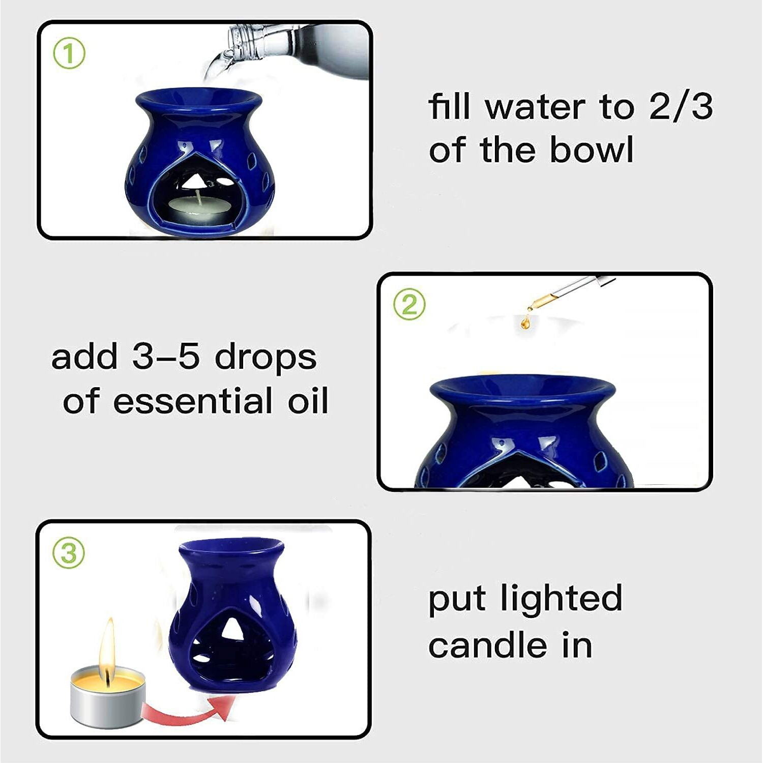 Mkd2 Rise Ceramic Candle Operated Oil Burner Aroma Diffuser for Room Fragrance (Blue)