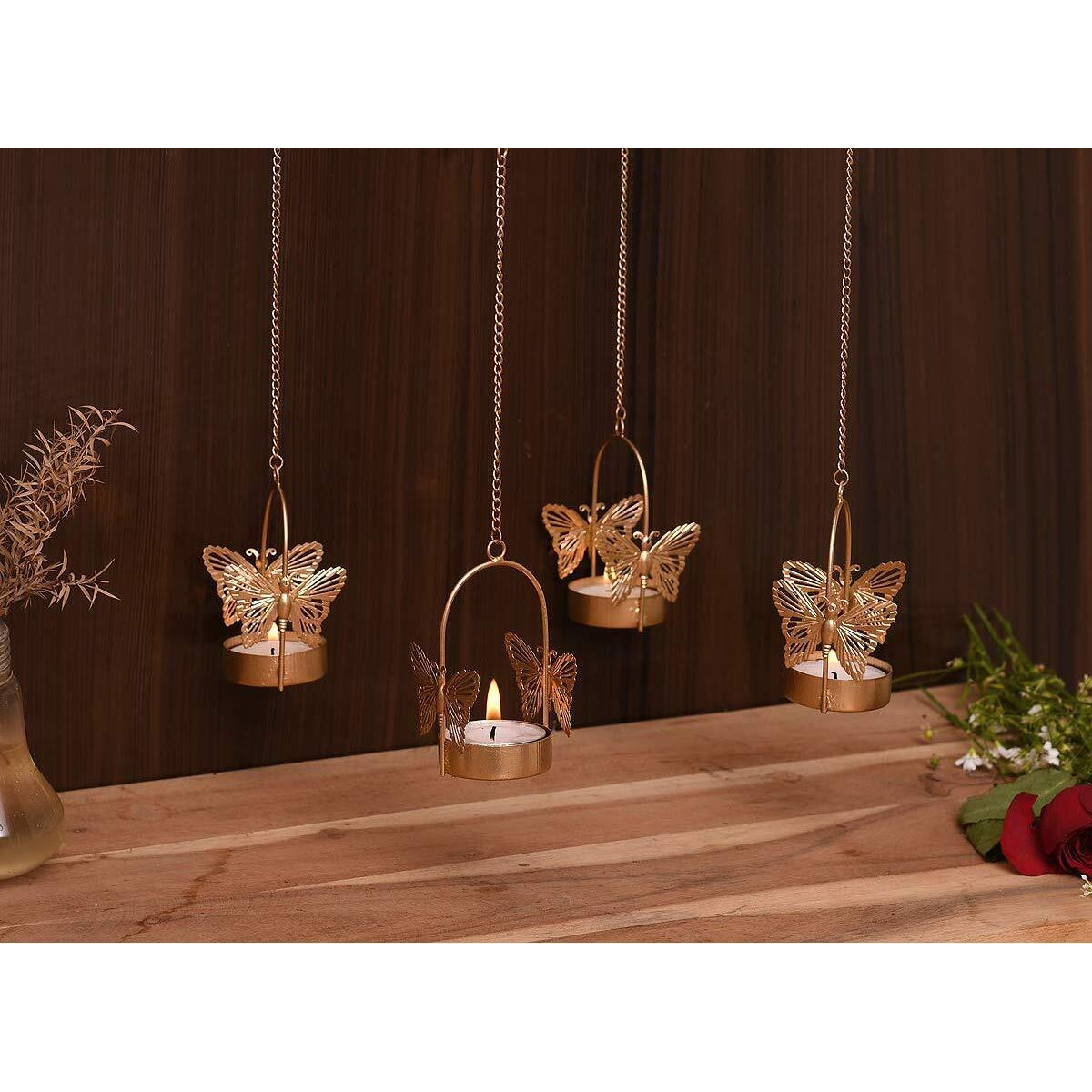 CraftVatika Metal Hanging Butterfly Tealight Candle Holder (Pack of 4)
