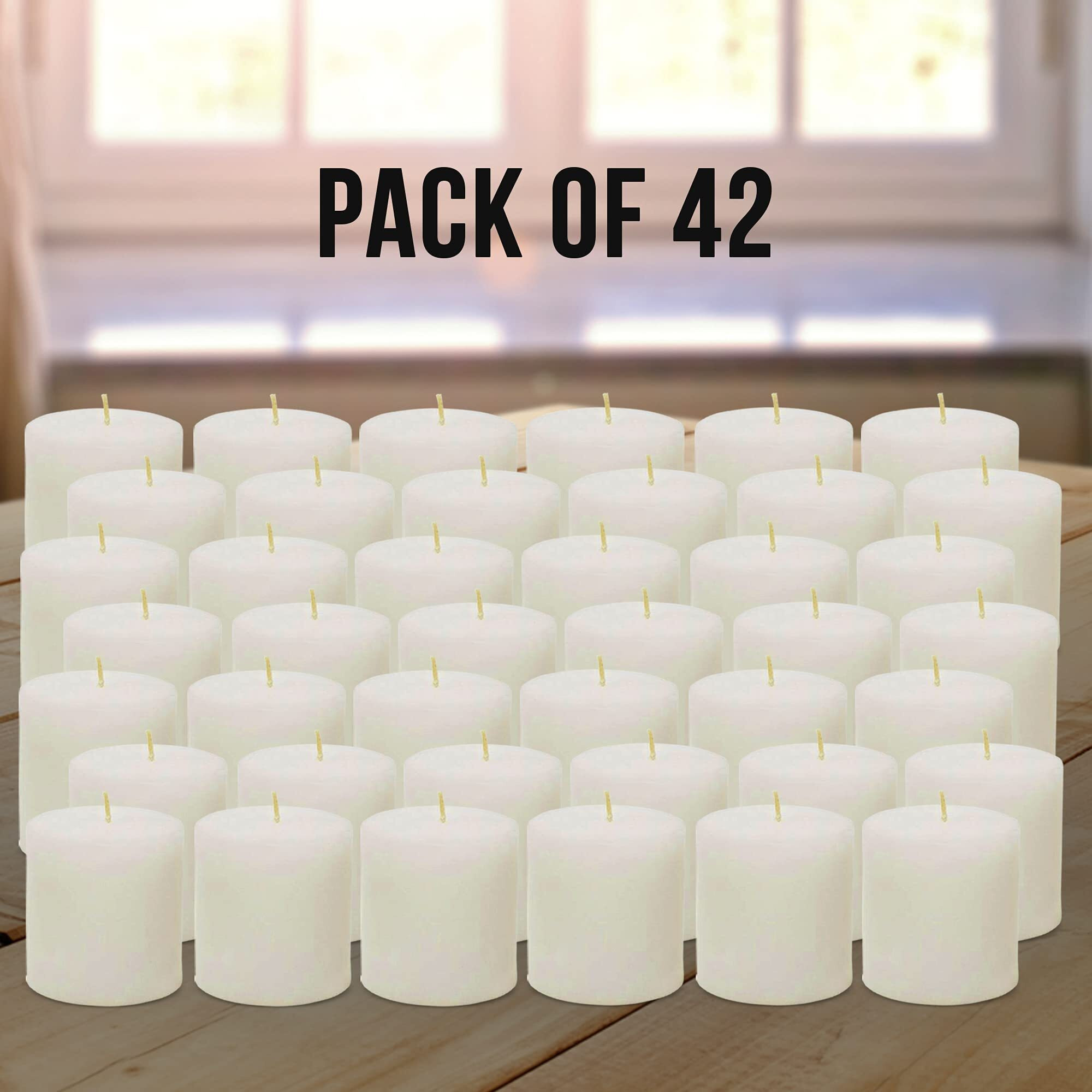 AuraDecor Pack of 42 Unscented Votive Candles for Home Decor, Wedding Candles, 5 Hour Candle, Smokeless, No Dripless Candles