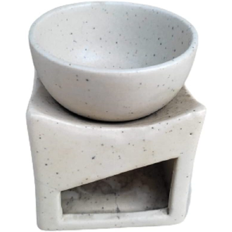 Mkd2 Rise Ceramic Clay Candle Operated Aroma Burner Oil Diffuser Lamp/Oil Burner with 1 Tealight (White, Square)