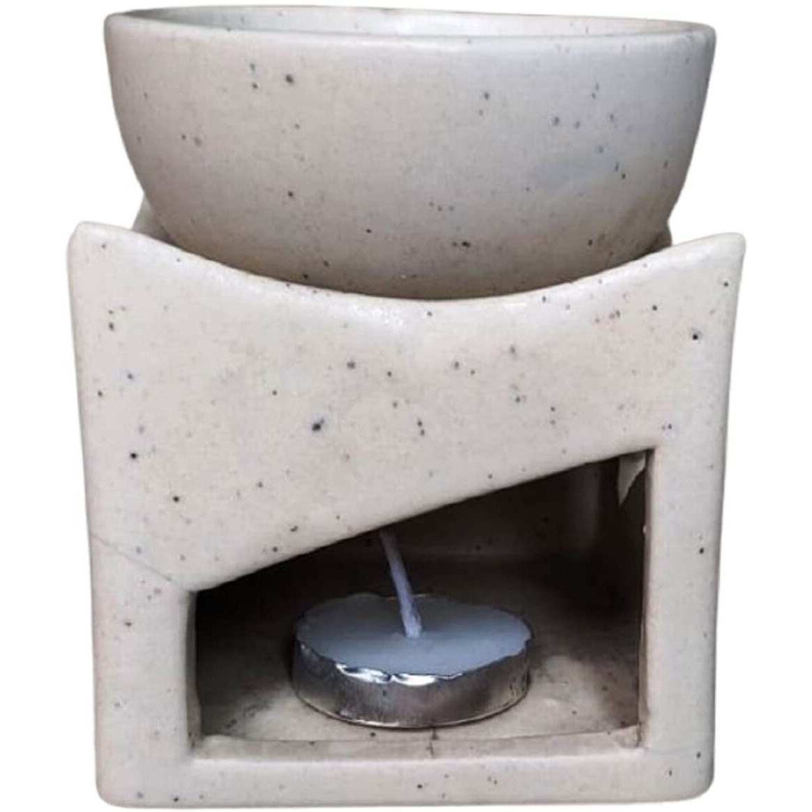 Mkd2 Rise Ceramic Clay Candle Operated Aroma Burner Oil Diffuser Lamp/Oil Burner with 1 Tealight (White, Square)