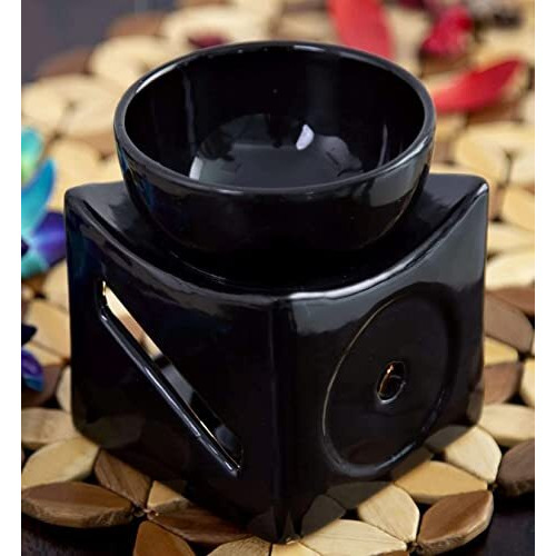 Mkd2 Rise Ceramic Candle Operated Aroma Diffuser Oil Burner Lamp for Fragrance with 1 pc Tealight (Black, Square)