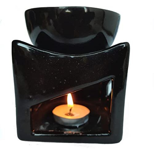Mkd2 Rise Ceramic Candle Operated Aroma Diffuser Oil Burner Lamp for Fragrance with 1 pc Tealight (Black, Square)