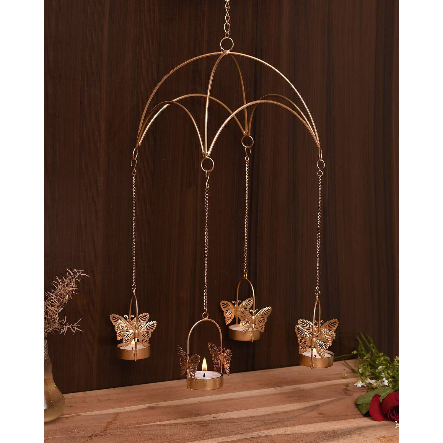 Collectible India Tealight Candle Holders Votive Wall Hanging - Umbrella Butterfly Shape T light for Home Decor - Iron T-Light Candle Holder for Christmas Home Living Room Outdoor Indoor Office Decoration