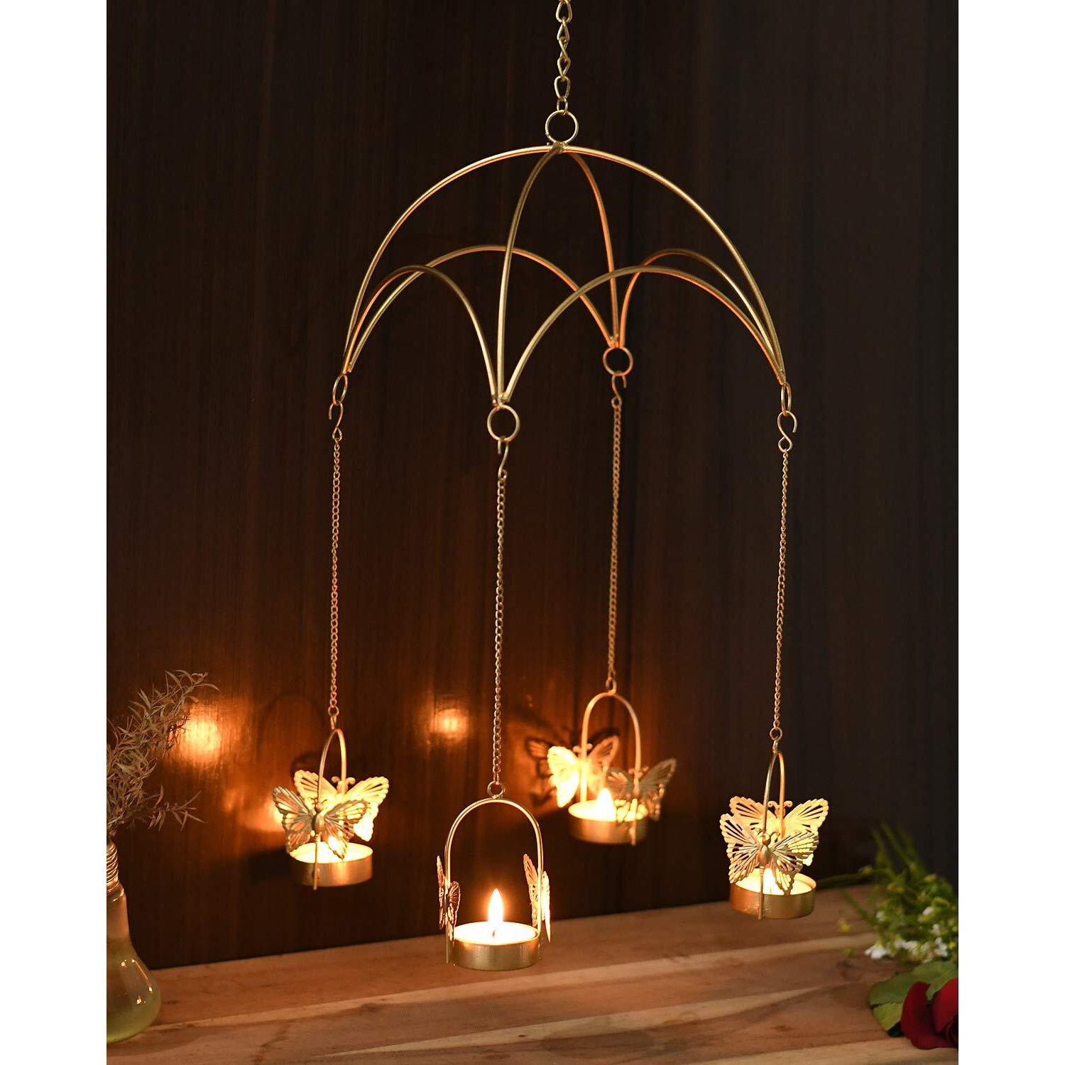 Collectible India Tealight Candle Holders Votive Wall Hanging - Umbrella Butterfly Shape T light for Home Decor - Iron T-Light Candle Holder for Christmas Home Living Room Outdoor Indoor Office Decoration