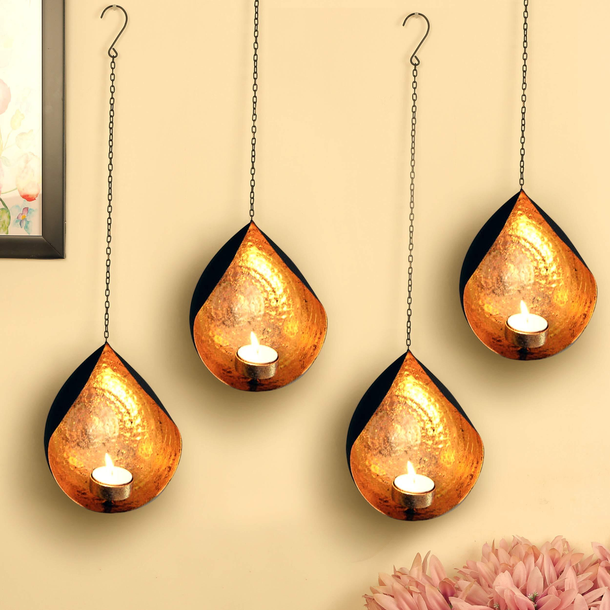 TIED RIBBONS Pack of 4 Wall Hanging Tealight Candle Holders Metal Wall Sconce - Christmas Decorations Items for Home Decor Wall Office Hall Restaurant Gifting