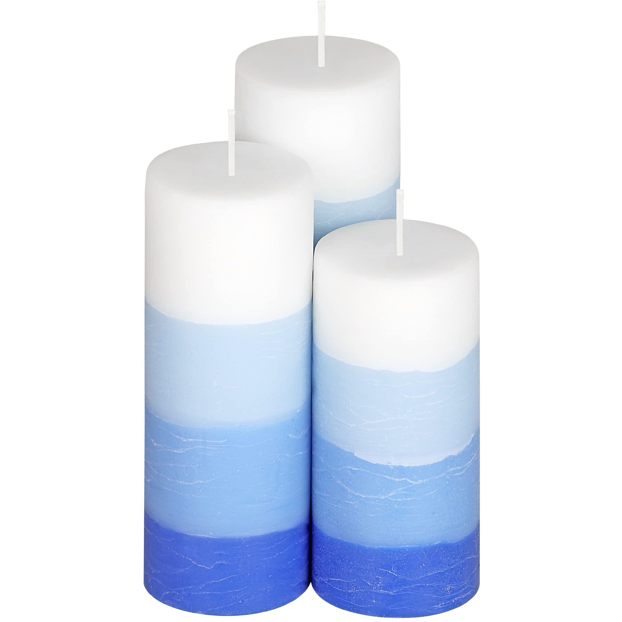 PROSPERRO LUMO Wax By Parkash Candle Set Of 3 Fragrance Pillar Candles Shade Finish (Blue - Ocean Blue) 5 x 15 cm