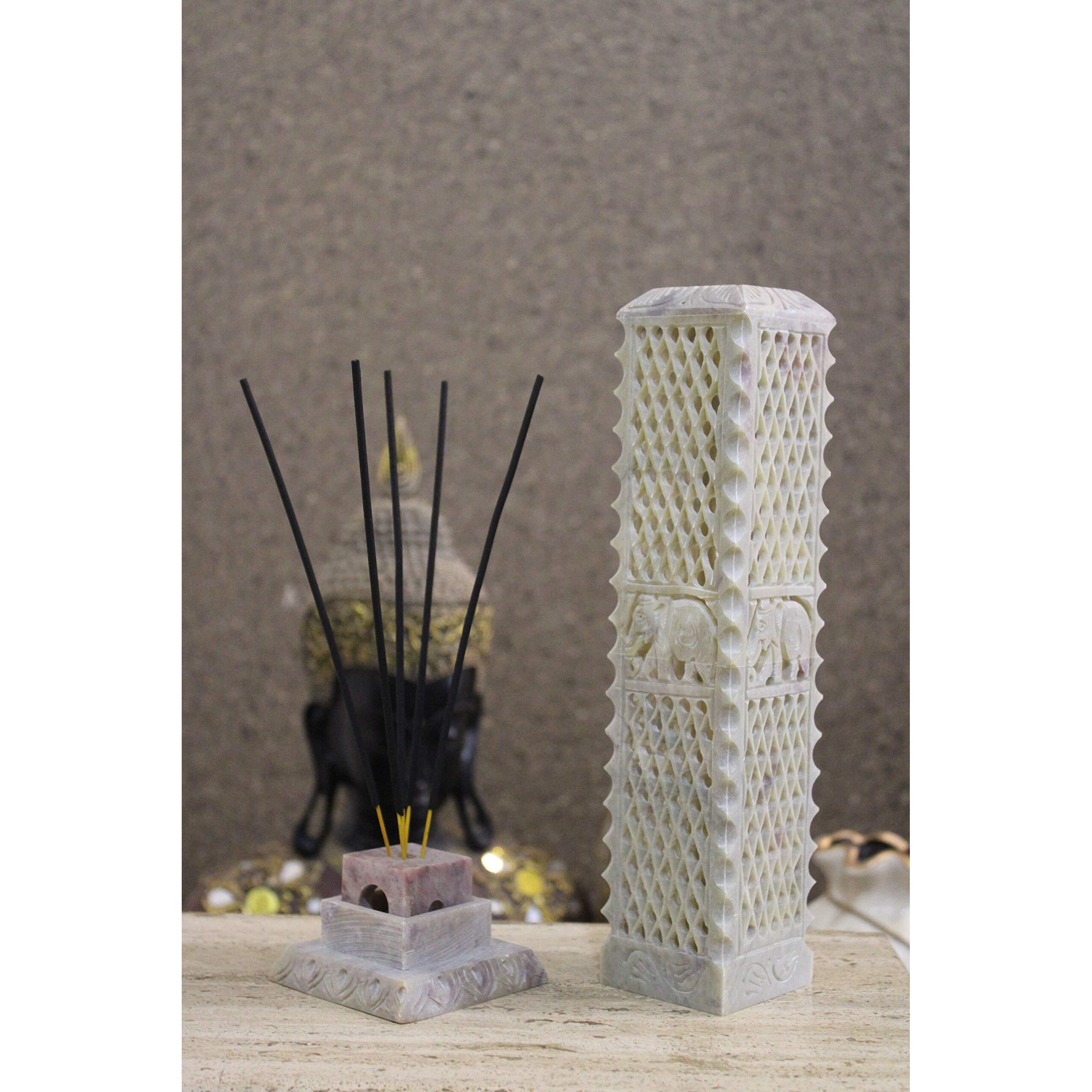 KC KULLICRAFT Marble Soapstone Incense Stick Holder Agarbatti Stand Tea Light Burner Candle Holder/Elephant Carving for Home Decor.(Square)