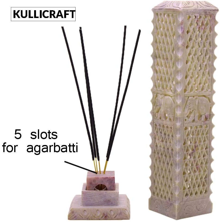 KC KULLICRAFT Marble Soapstone Incense Stick Holder Agarbatti Stand Tea Light Burner Candle Holder/Elephant Carving for Home Decor.(Square)