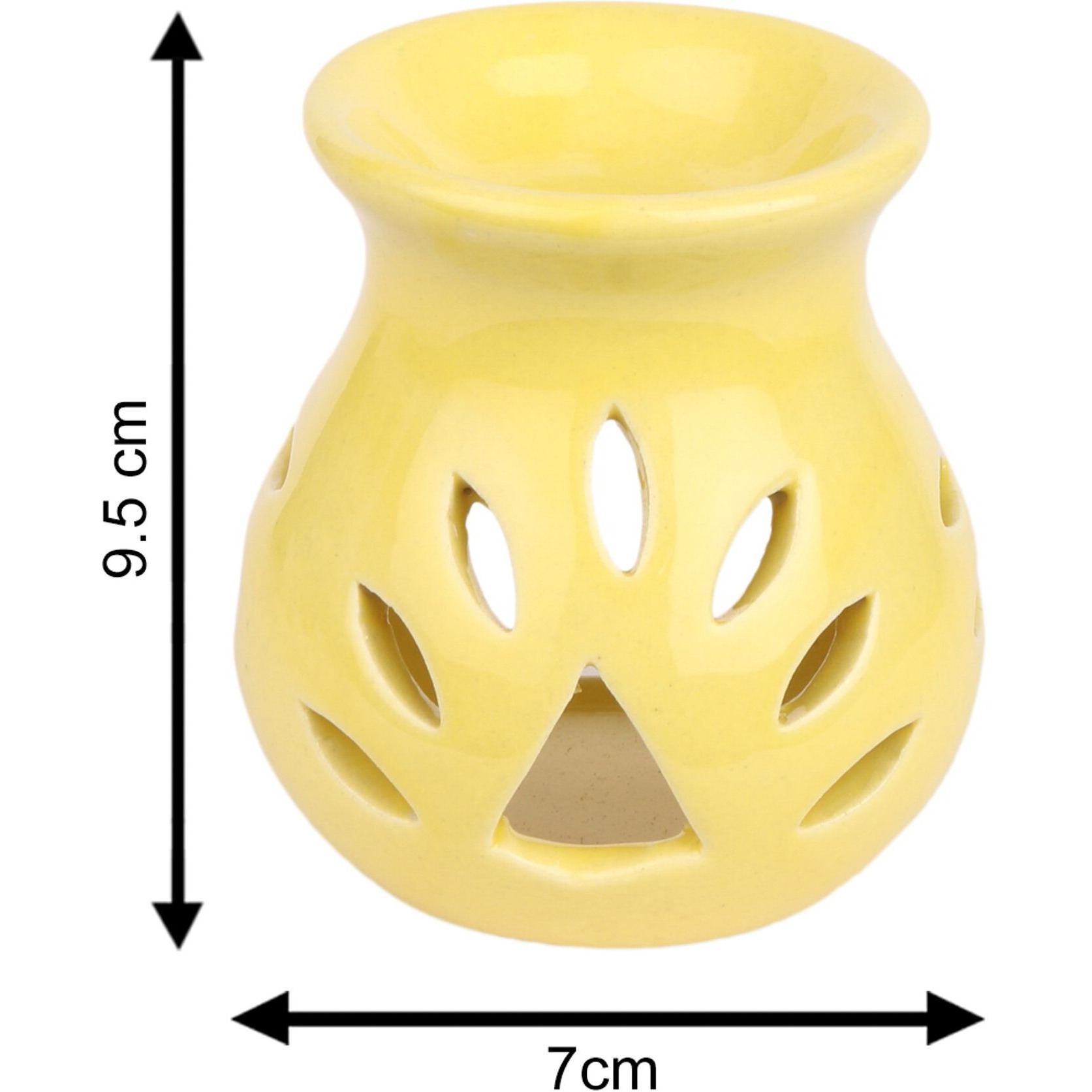 Pure Source India Ceramic Aroma Burner Regular Yellow Color with 10 ML Sandal Wood Aroma Oil and 4 Tea Light Candle (Oil Burner Set)