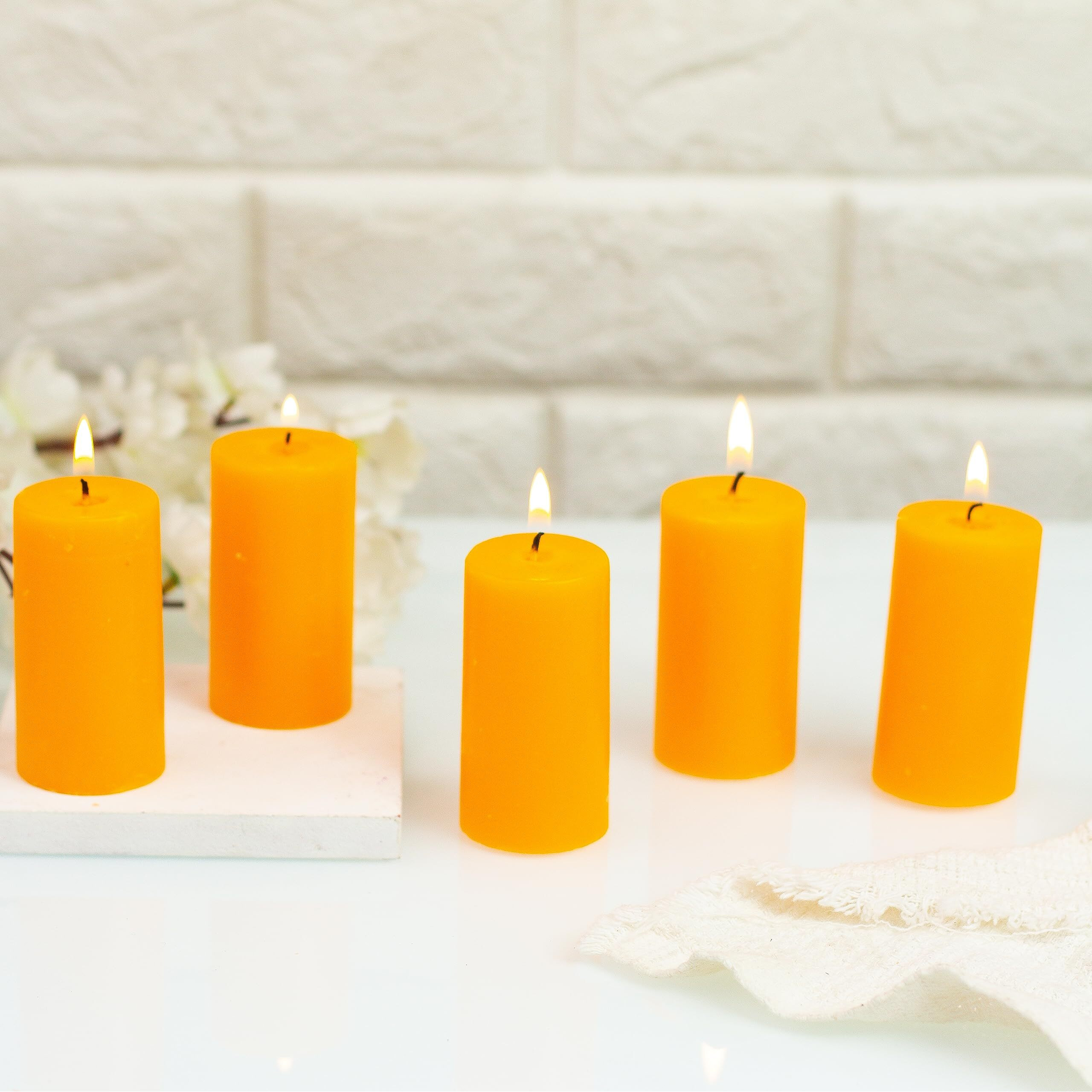 AuraDecor Set of 5 Fragrance Pillar Candle || Long Burning || Aroma Candle || Gift Set || Candle Pillar Set (Mandarin)