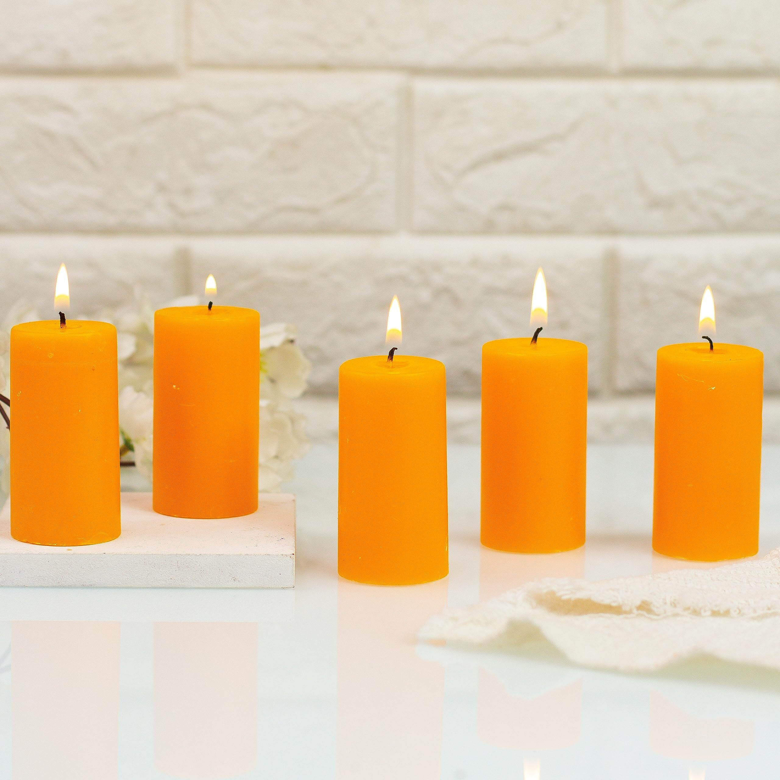 AuraDecor Set of 5 Fragrance Pillar Candle || Long Burning || Aroma Candle || Gift Set || Candle Pillar Set (Mandarin)