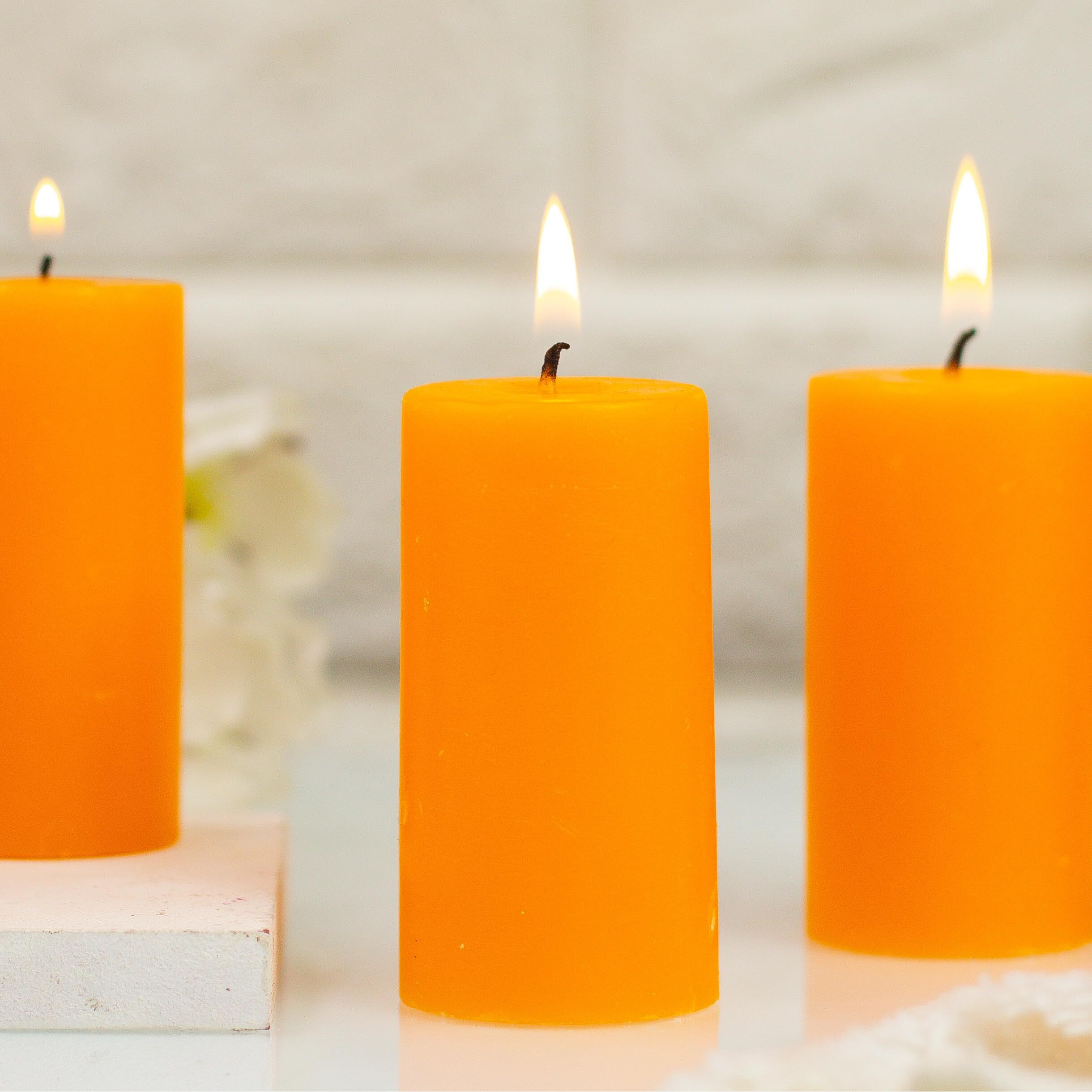 AuraDecor Set of 5 Fragrance Pillar Candle || Long Burning || Aroma Candle || Gift Set || Candle Pillar Set (Mandarin)