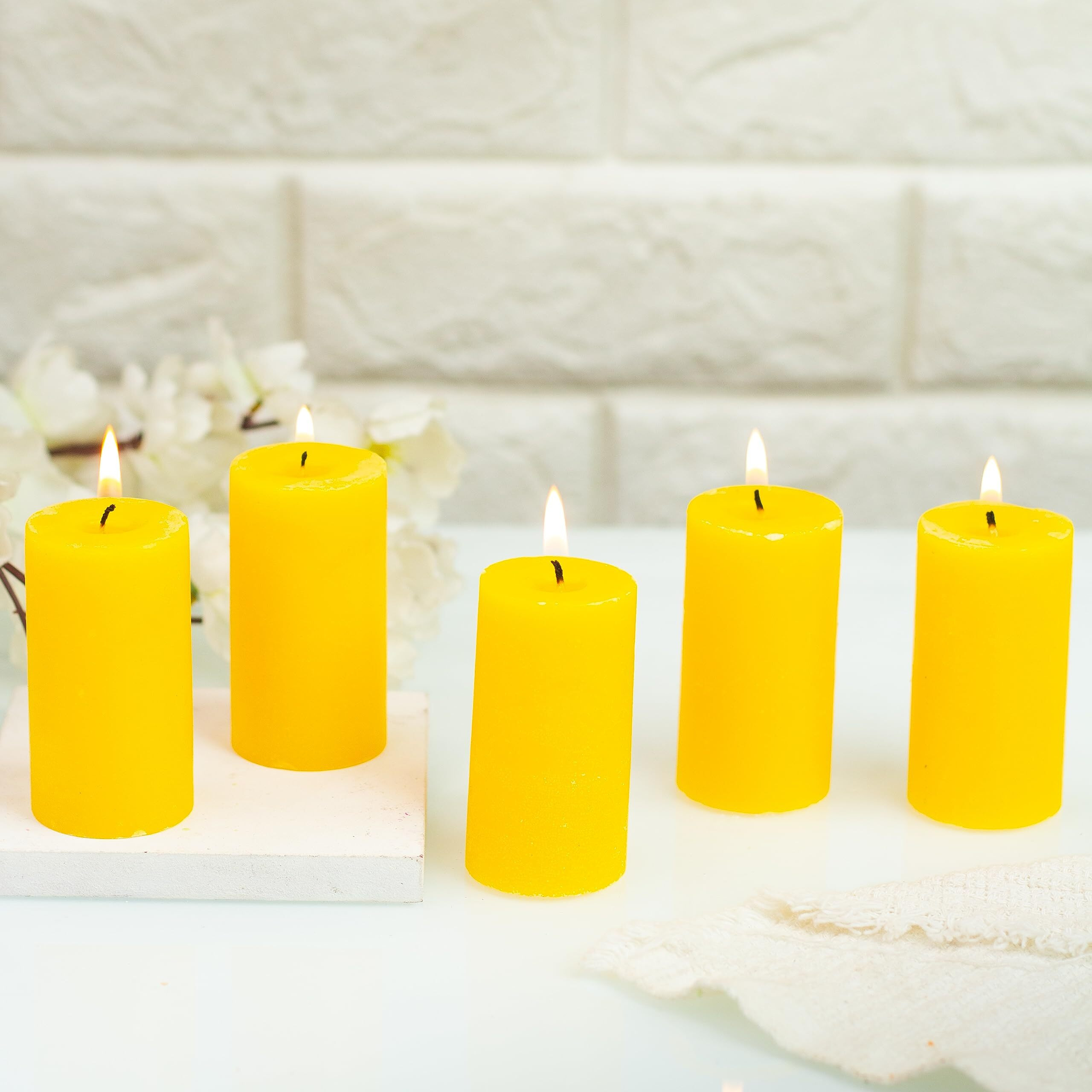 AuraDecor Set of 5 Fragrance Pillar Candle || Long Burning || Aroma Candle || Gift Set || Candle Pillar Set (Jasmine)