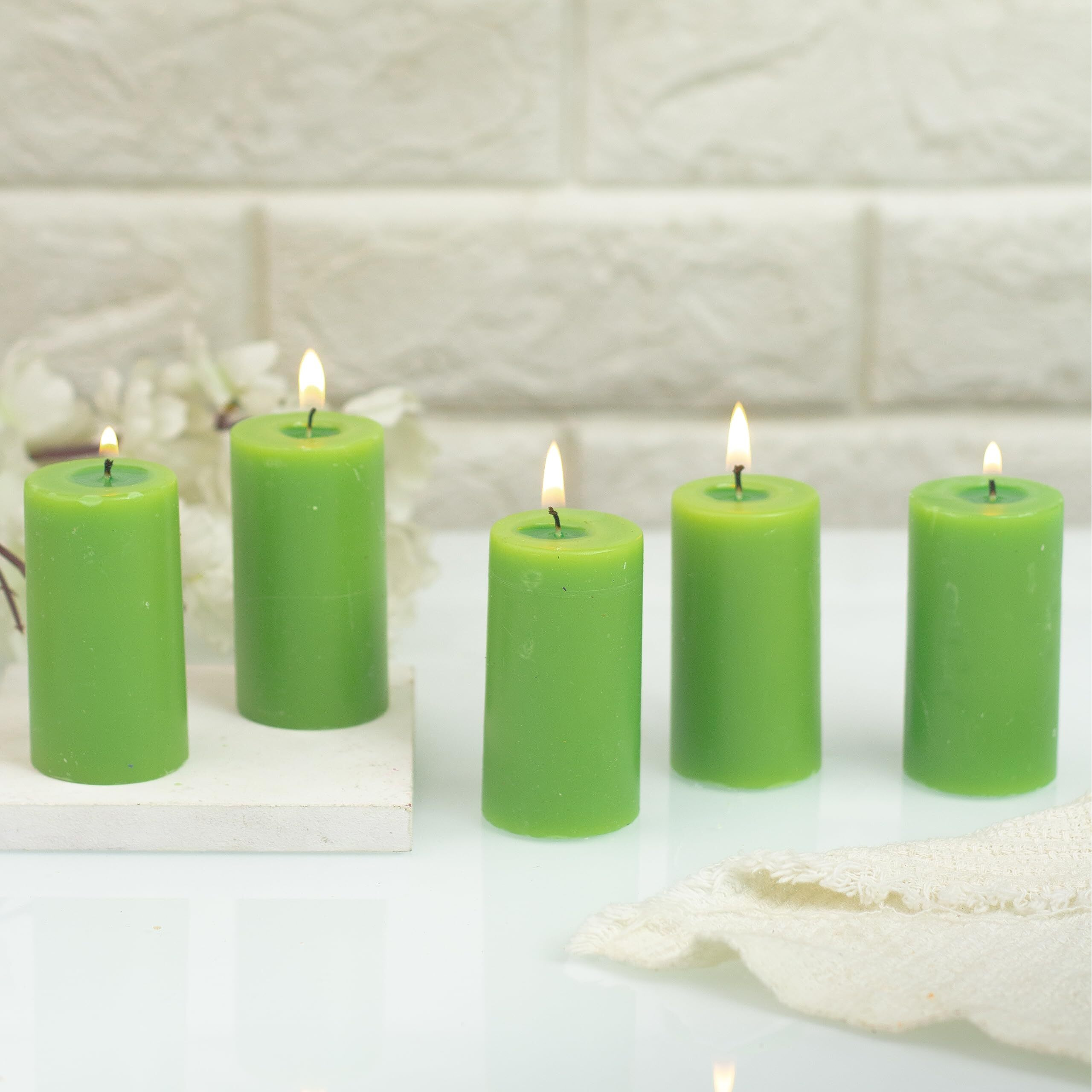 AuraDecor Set of 5 Fragrance Pillar Candle || Long Burning || Aroma Candle || Gift Set || Candle Pillar Set (Tea Tree)