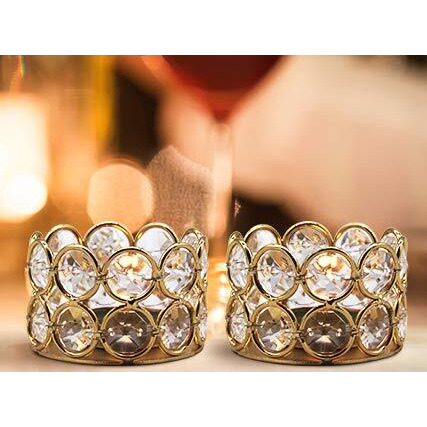CraftVatika Crystal, Metal Tea Light Candle Holder, Pack Of 2