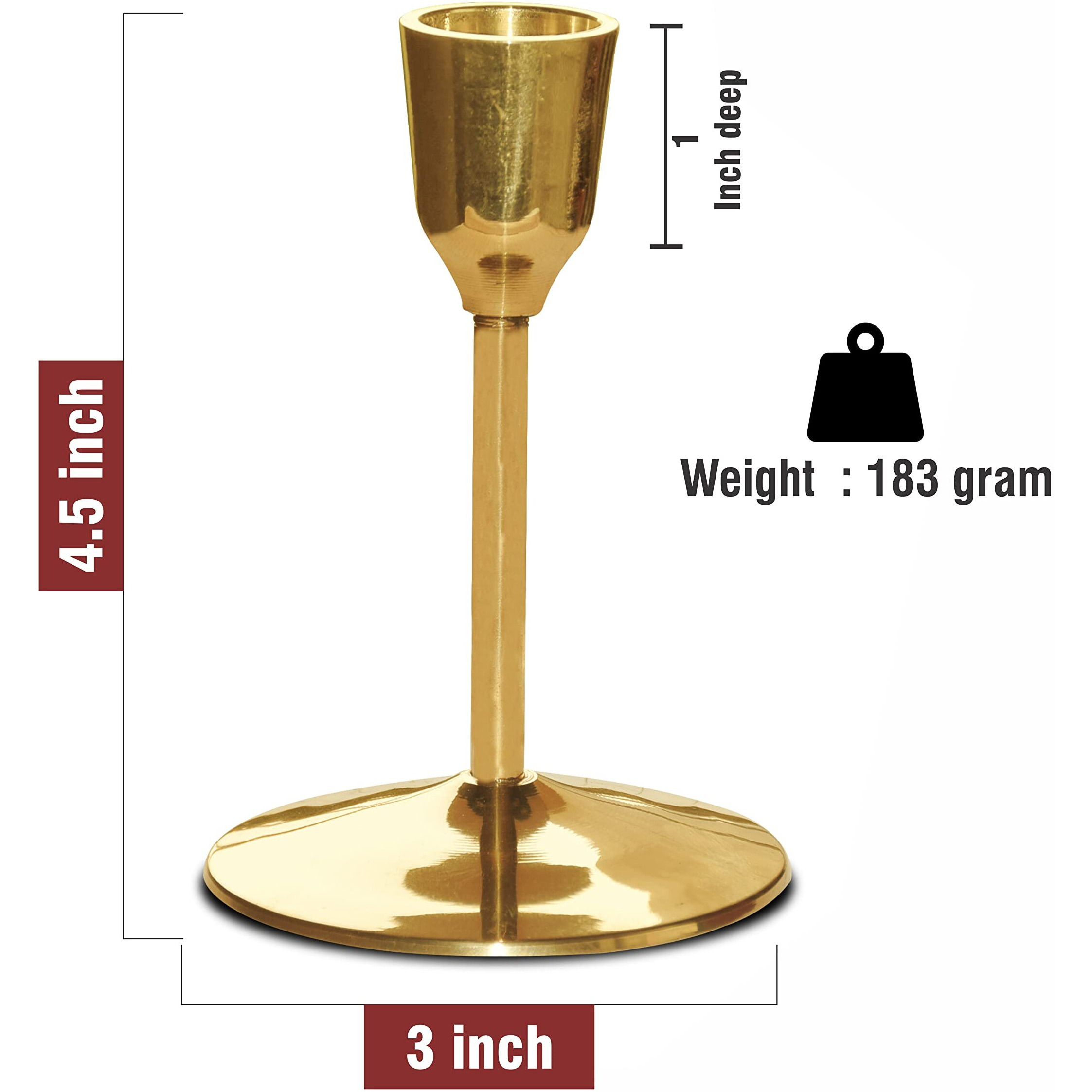 Pure Source India Heavy Weight Brass Tapper Candle Stand | Candle Holder, 4.5 inch, Gold