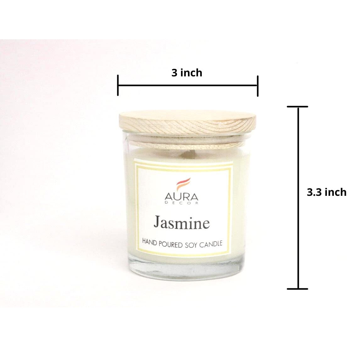 AuraDecor Hand Poured Fragrance Soy Wax Glass Candle 150 gm (with Wooden Lid & Comes in a Gift Box) | 100% Organic Wax Candle with Essential Oils (Transparent_Jasmine)
