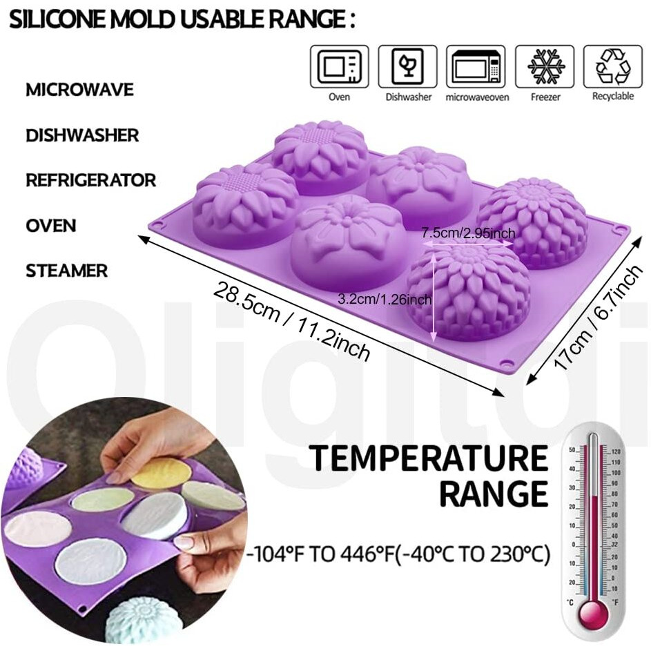 Oligitdi Silicone Cupcake Baking Muffin Mould Silicone 6 Cavity Mixed Flower Cupcake Baking Muffin Candle Soap Mould