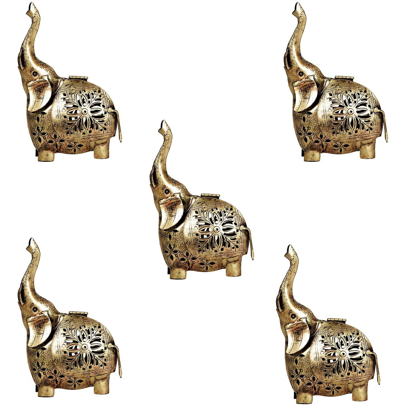 CraftVatika Elephant Showpiece Statue Iron Tea Light Candle Holder Lantern Stand for Home Living Room Decoration (5 Pieces)