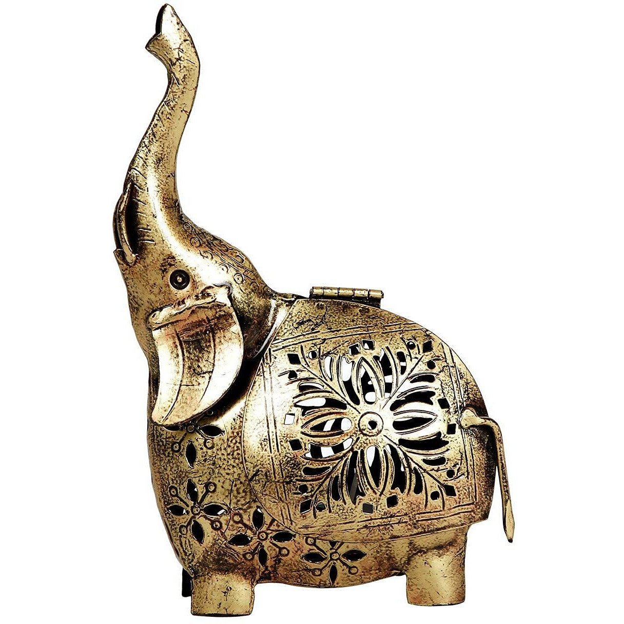 CraftVatika Elephant Showpiece Statue Iron Tea Light Candle Holder Lantern Stand for Home Living Room Decoration (5 Pieces)
