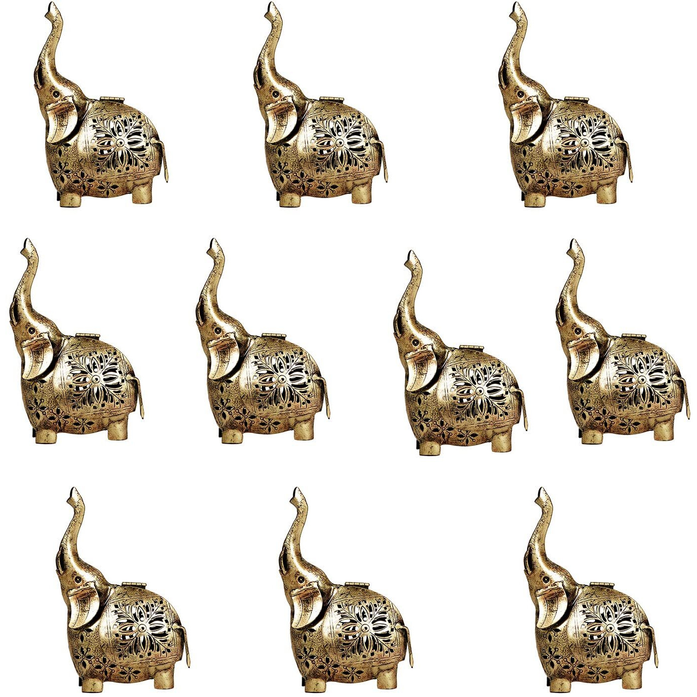CraftVatika Elephant Showpiece Statue Iron Tea Light Candle Holder Lantern Stand for Home Living Room Decoration (10 Pieces)
