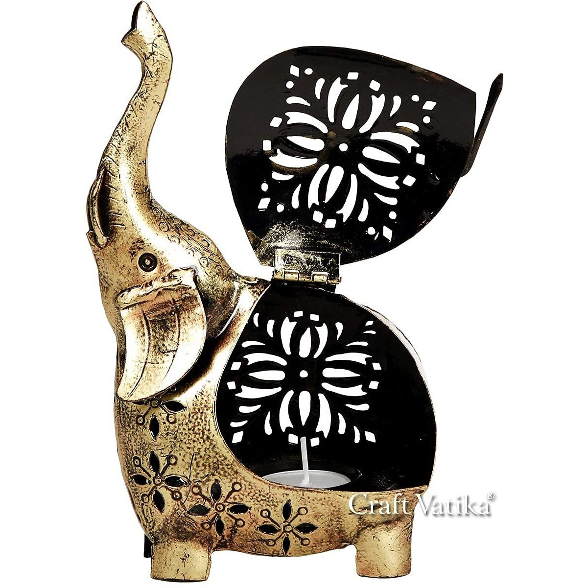 CraftVatika Elephant Showpiece Statue Iron Tea Light Candle Holder Lantern Stand for Home Living Room Decoration (10 Pieces)