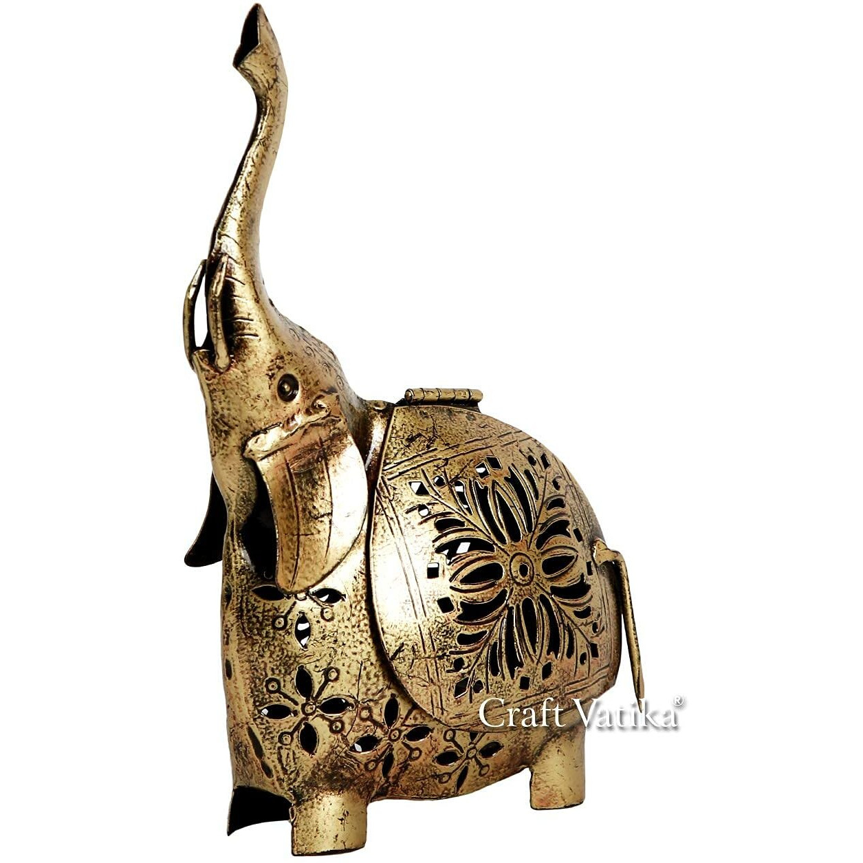 CraftVatika Elephant Showpiece Statue Iron Tea Light Candle Holder Lantern Stand for Home Living Room Decoration (15 Pieces)