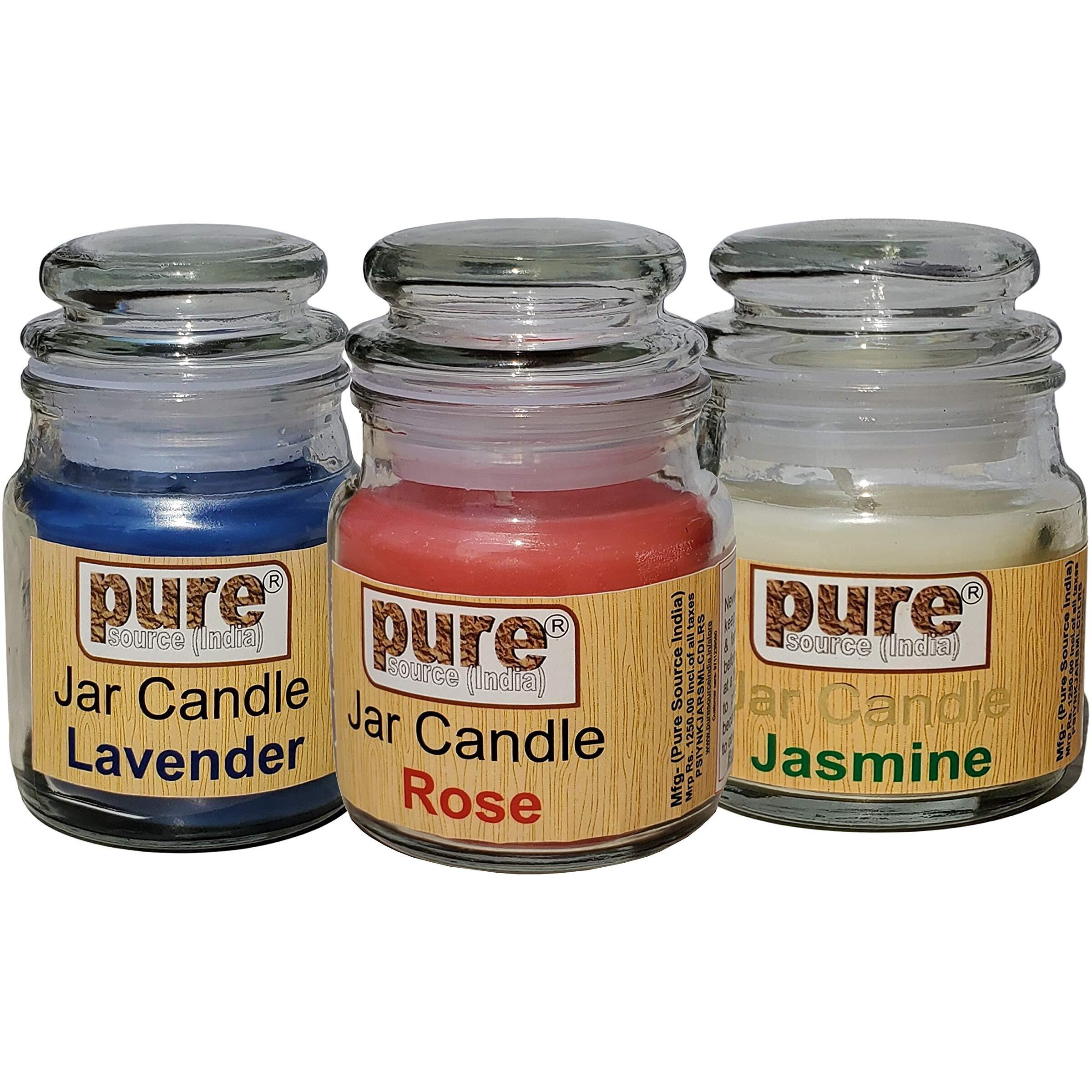 Pure Source India Wax Jar Candle, Pack of 3, RoseJasmineLavender, 6 x 8.9 cm