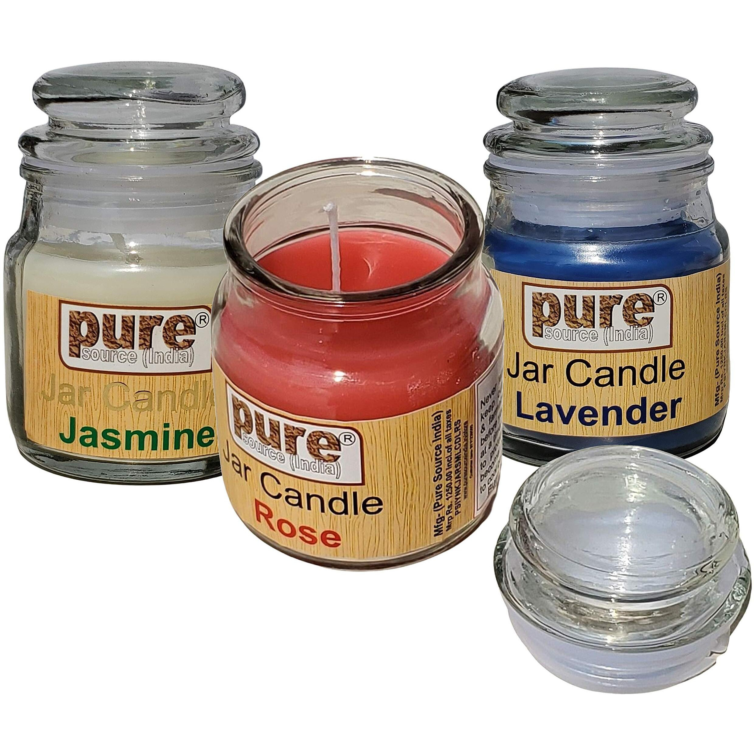 Pure Source India Wax Jar Candle, Pack of 3, RoseJasmineLavender, 6 x 8.9 cm
