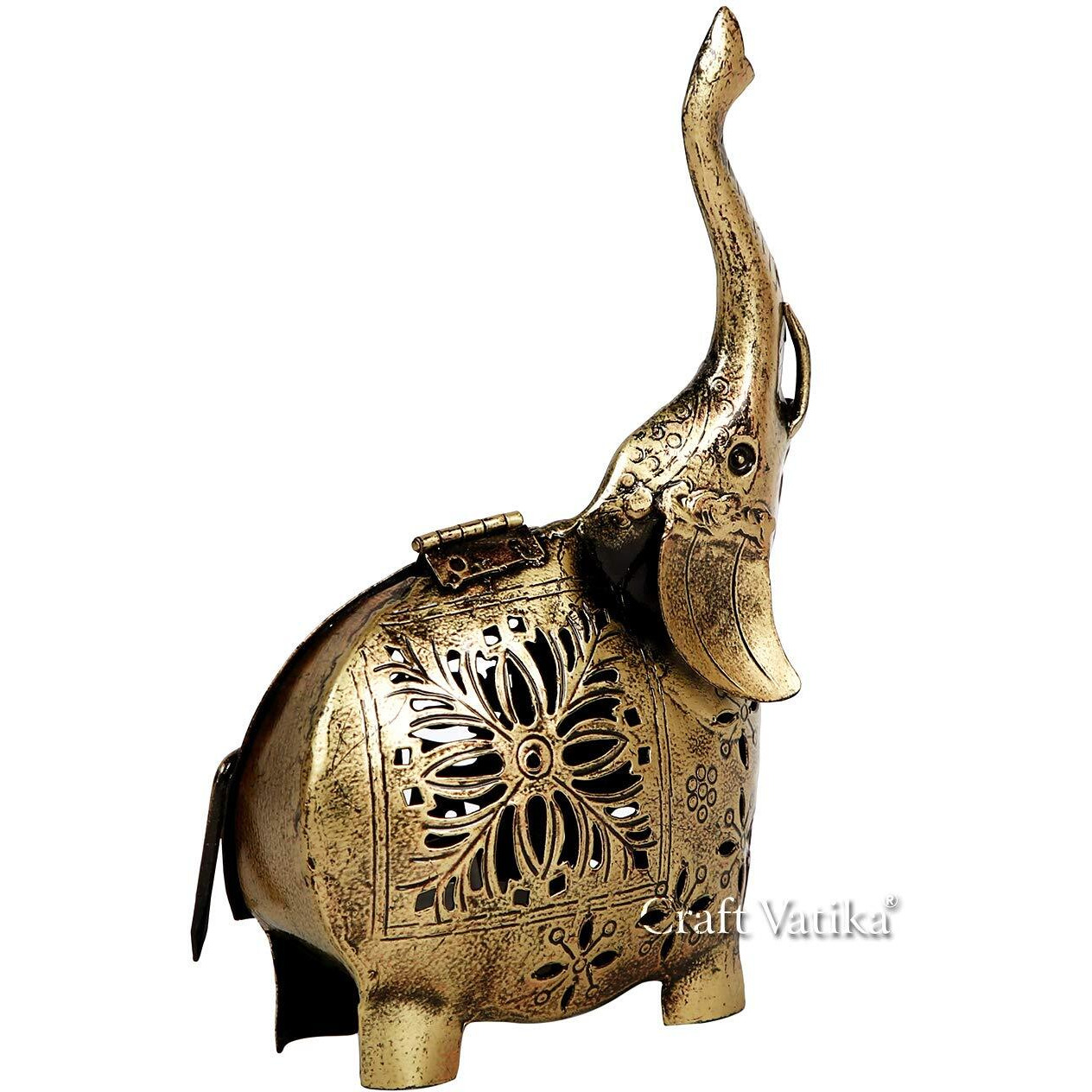 CraftVatika Elephant Showpiece Statue Iron Tea Light Candle Holder Lantern Stand for Home Living Room Decoration (1 Piece)