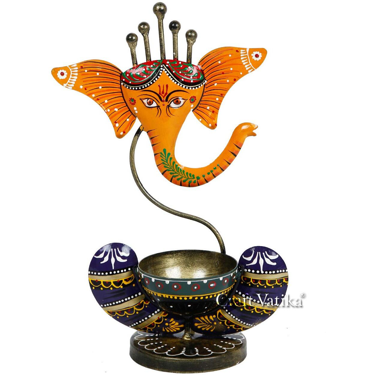 CraftVatika Metal Ganesha Idol Showpiece Tea Light Candle Holder Stand Tealight Candle Holders for Home Living Room Table Decoration (Set of 1)