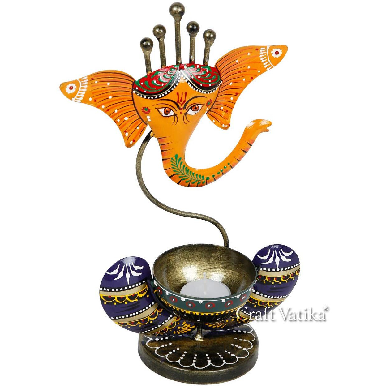 CraftVatika Metal Ganesha Idol Showpiece Tea Light Candle Holder Stand Tealight Candle Holders for Home Living Room Table Decoration (Set of 1)