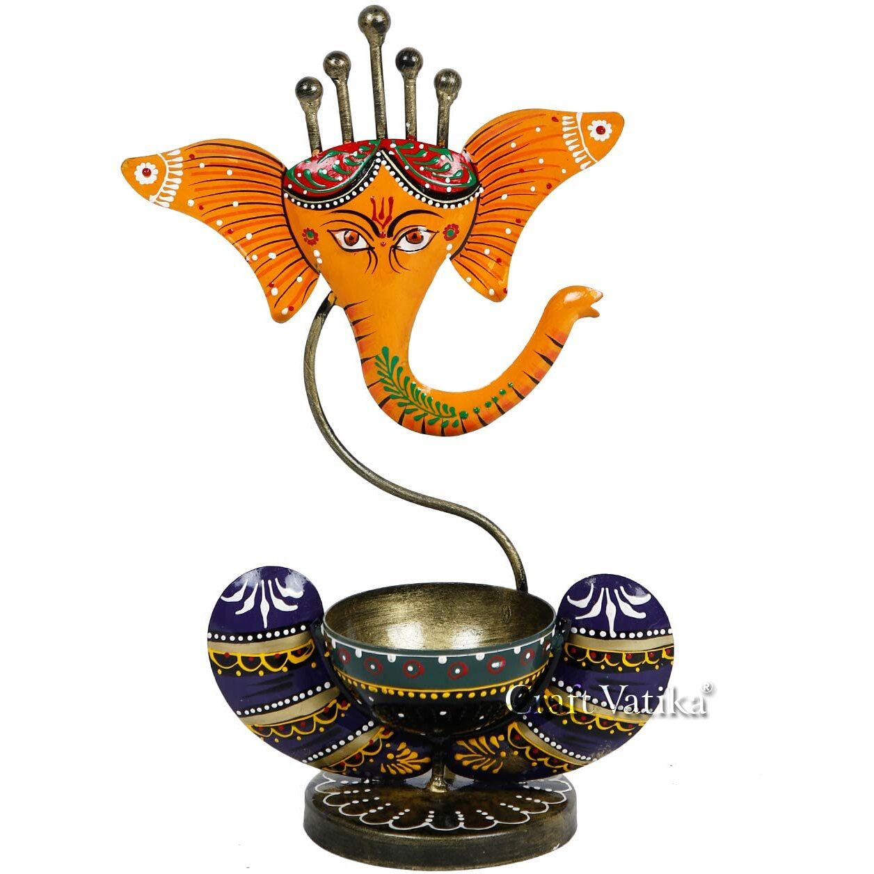 CraftVatika Metal Ganesha Idol Showpiece Tea Light Candle Holder Stand Tealight Candle Holders for Home Living Room Table Decoration (Set of 5)
