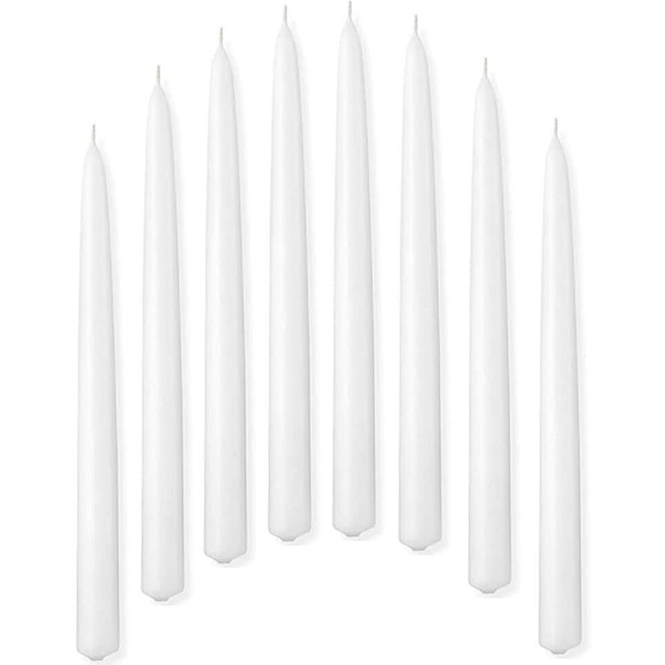 Kuber Selection Candles Pack of 10 Pcs 8 Inch 19mm Premium Pure White Taper Candle, White Stick Candles, White Spell Candles, White Long Household Candle (8 Inch) (19mm) (Pack of 10 Pcs) (White)