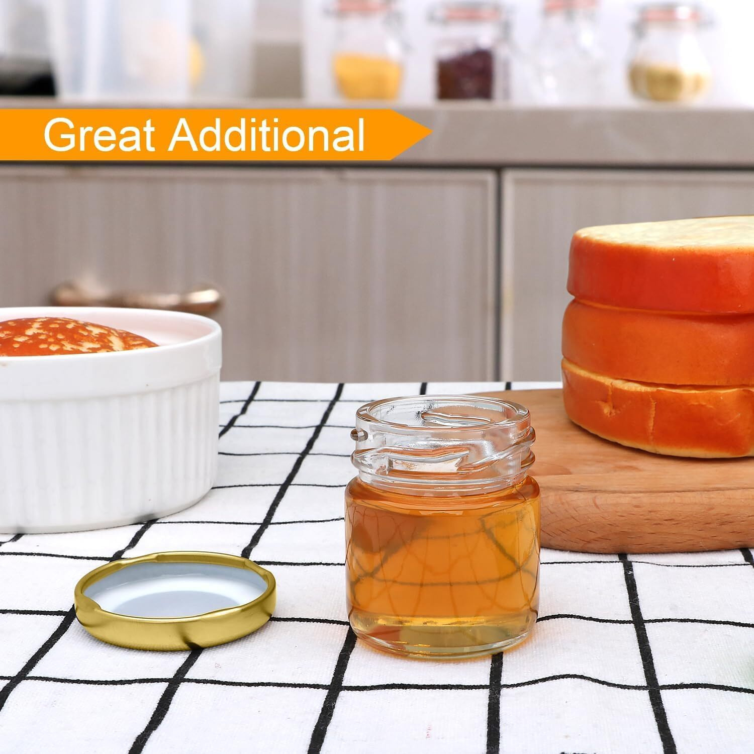 EVATTA Small Glass Jars with lid 50 ml - 12 Pieces Clear | Round Shape | Golden Airtight Metal Lid | mini glass jars | Mini Mason Jars for Candle Making Gifts Wedding Spice Jars Party Favors