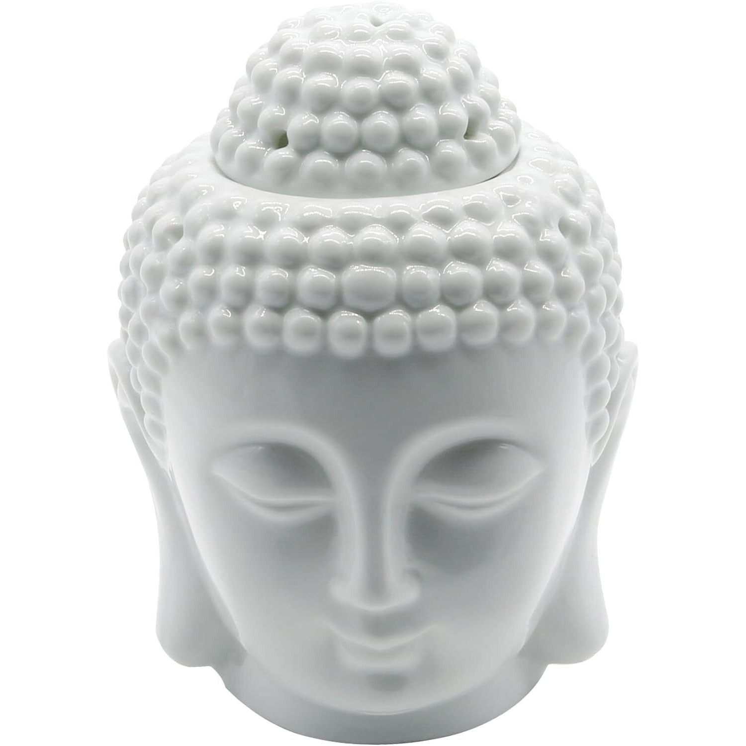 Peepalcomm Ceramic Buddha Head Oil Burner Candle Holder Aroma Diffuser (White Buddha)