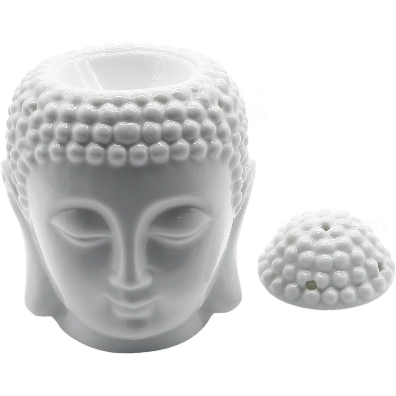 Peepalcomm Ceramic Buddha Head Oil Burner Candle Holder Aroma Diffuser (White Buddha)