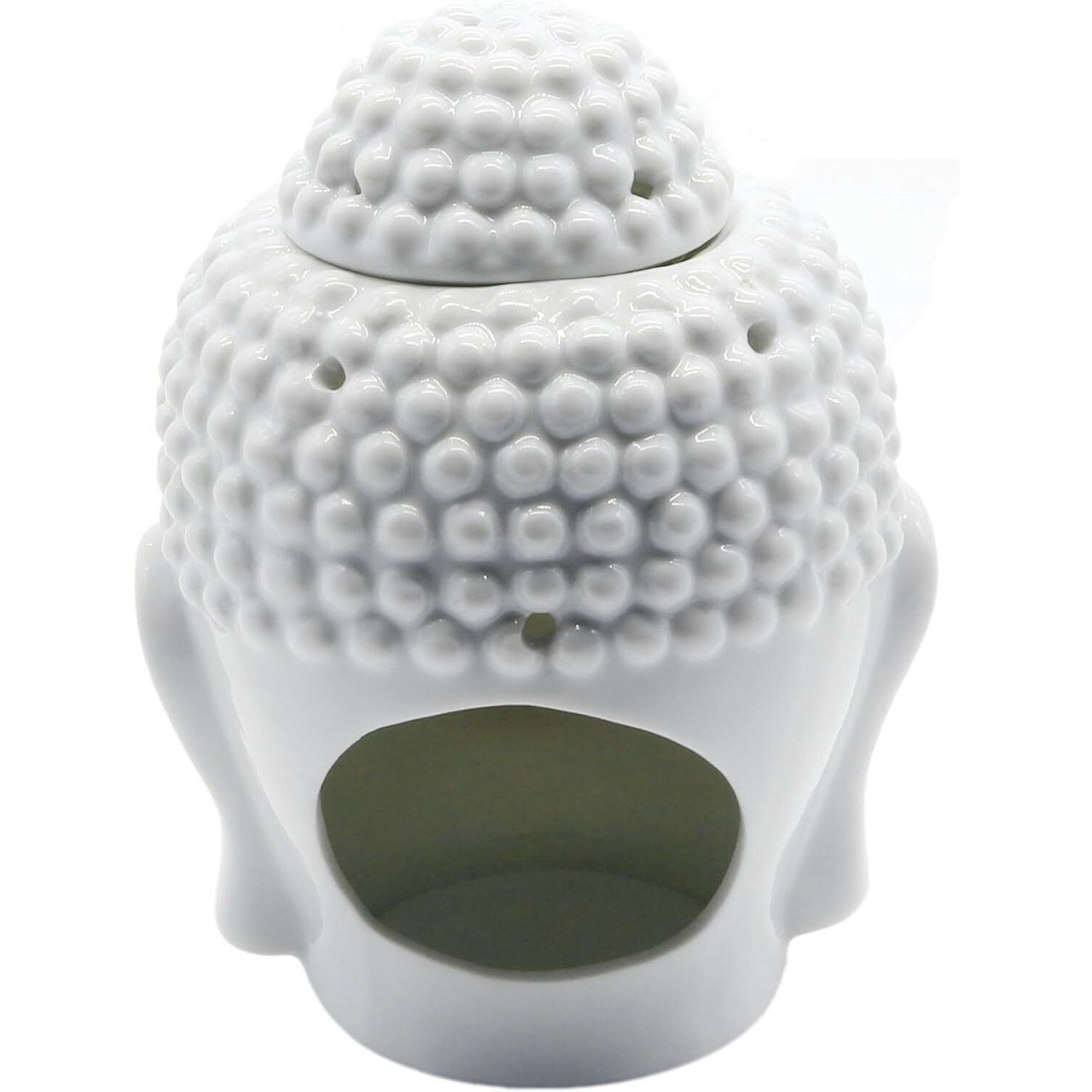 Peepalcomm Ceramic Buddha Head Oil Burner Candle Holder Aroma Diffuser (White Buddha)