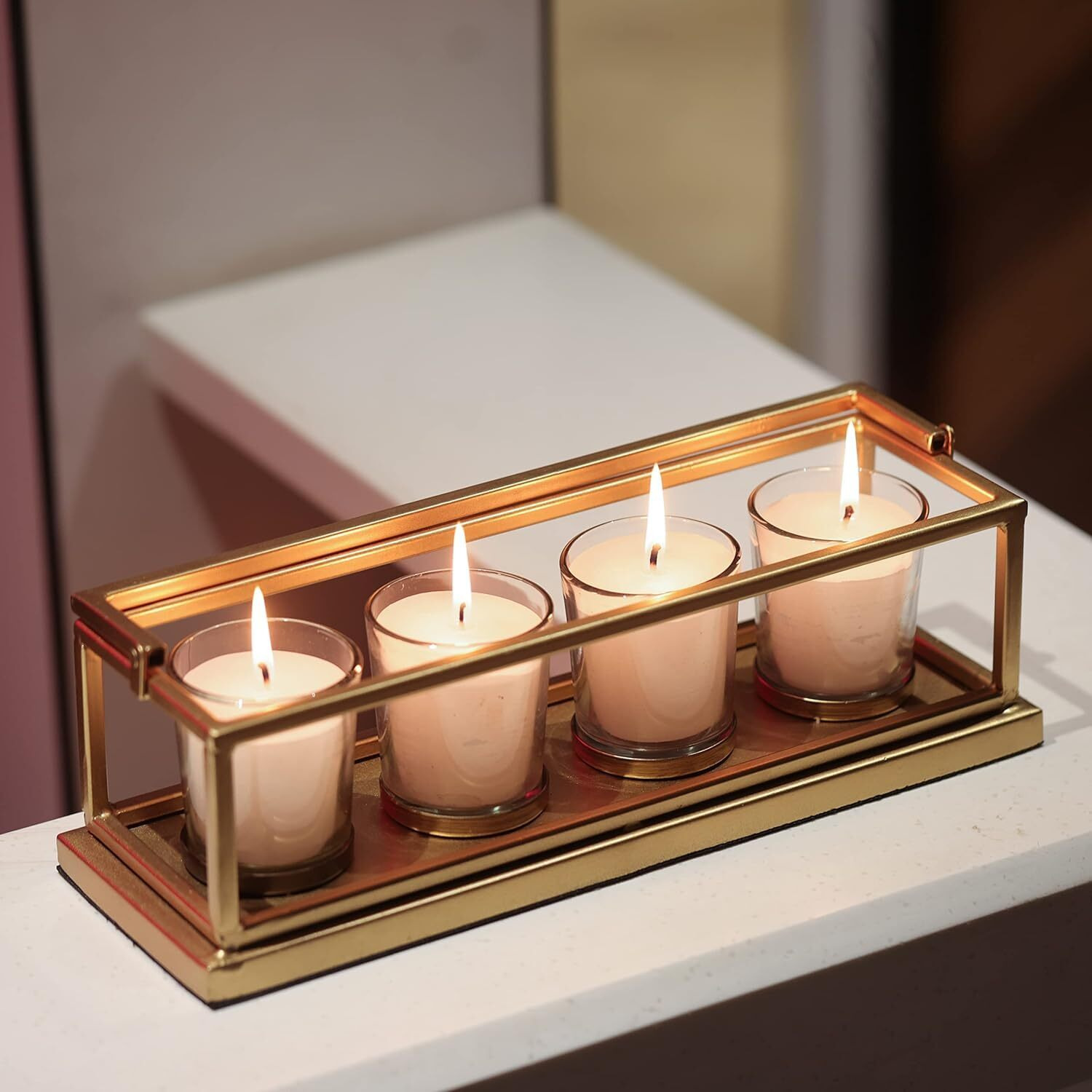 CORAL TREE Candle Holder for Home,Birthday Decoration (Set of 4 White Votive Candle)