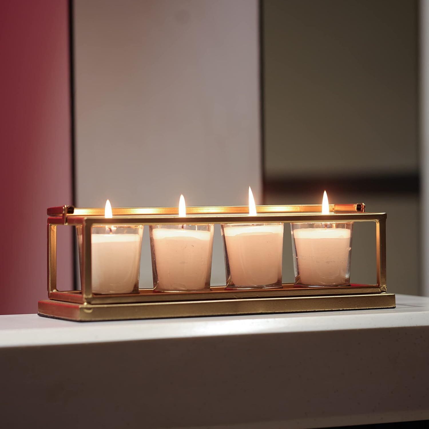CORAL TREE Candle Holder for Home,Birthday Decoration (Set of 4 White Votive Candle)