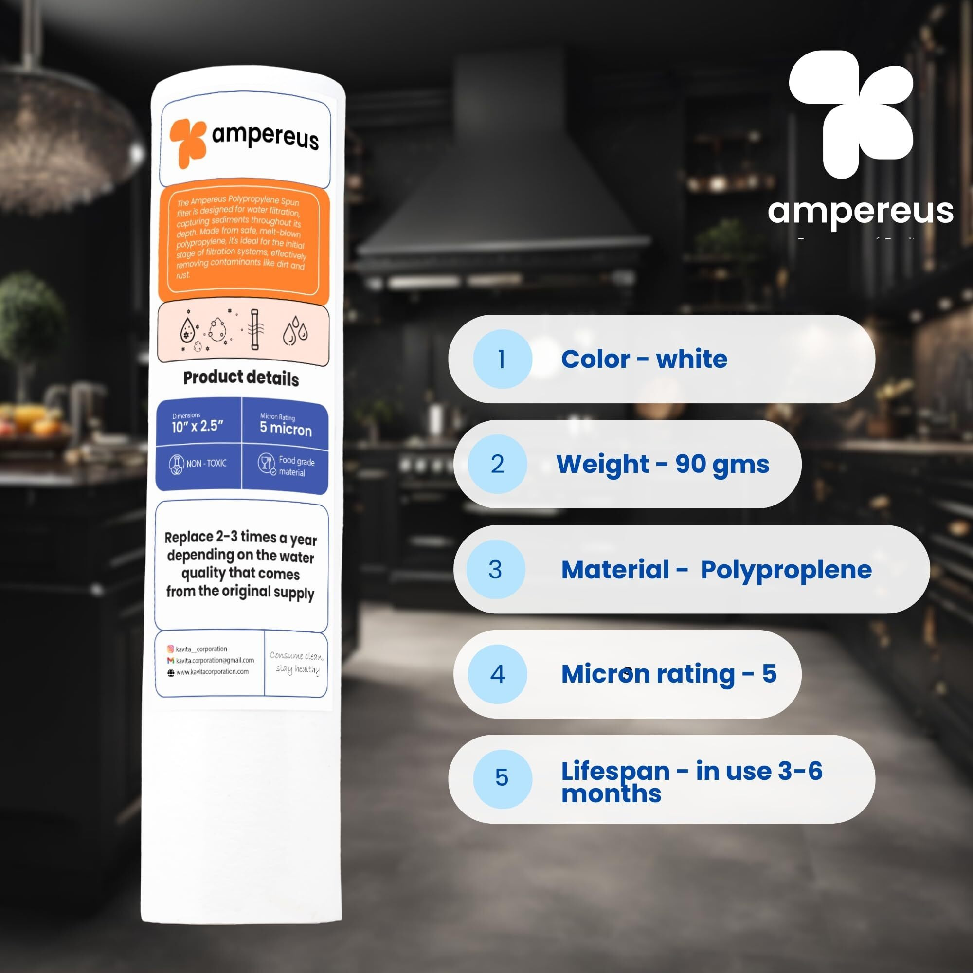 AMPEREUS PP Spun Filter Cartridge 10 inch with Spanner, 2 Meter Pipe & 4 Antiscalant Balls Compatible for All Type Commercial Ro Pre Filters | Replacement High-Density Pre-Filter Candle (12 Pcs PP)