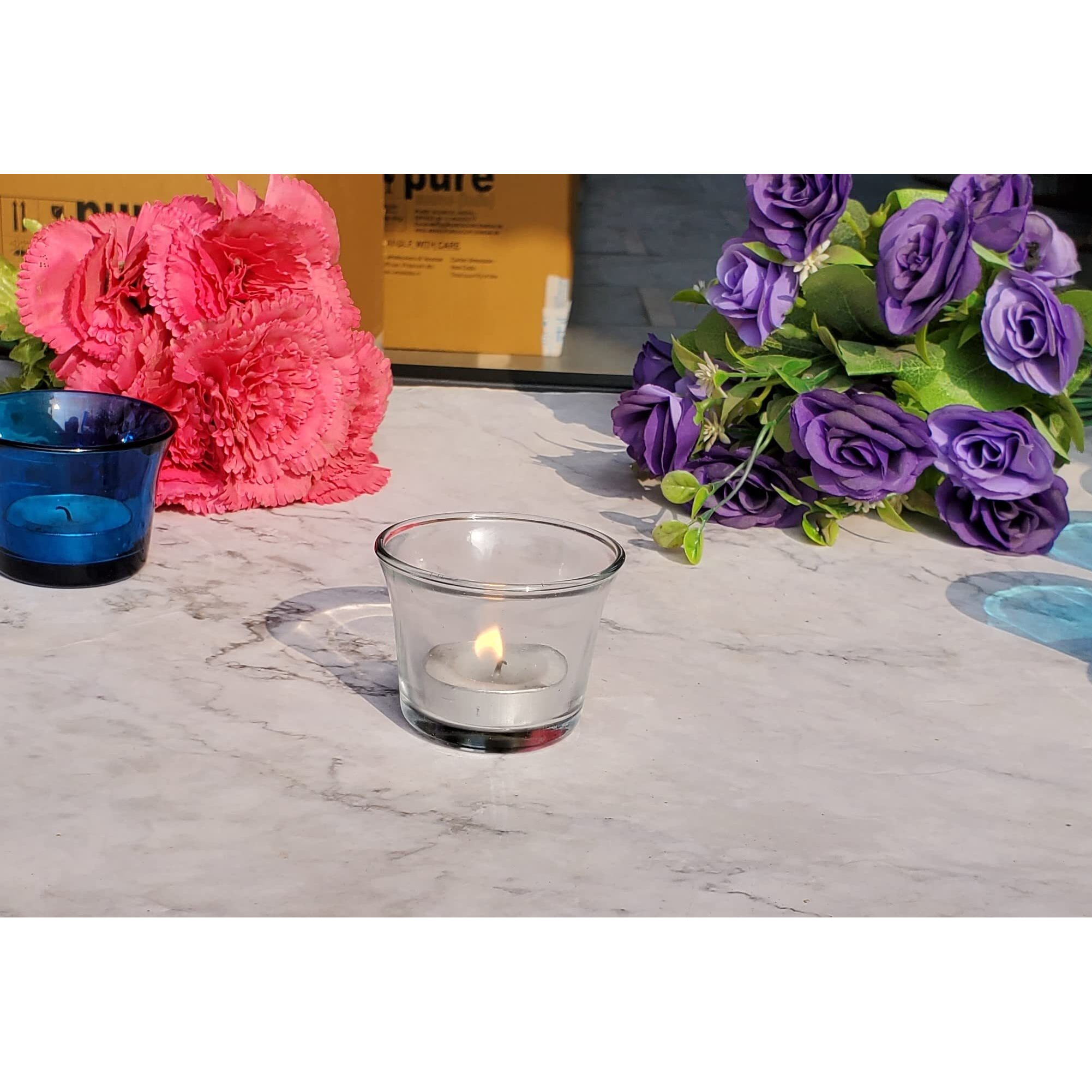 Pure Source India Glass Votive Tealight Candle Holders - Living Room Side Table Home Decoration (Glass, Pack of 6, Clear)
