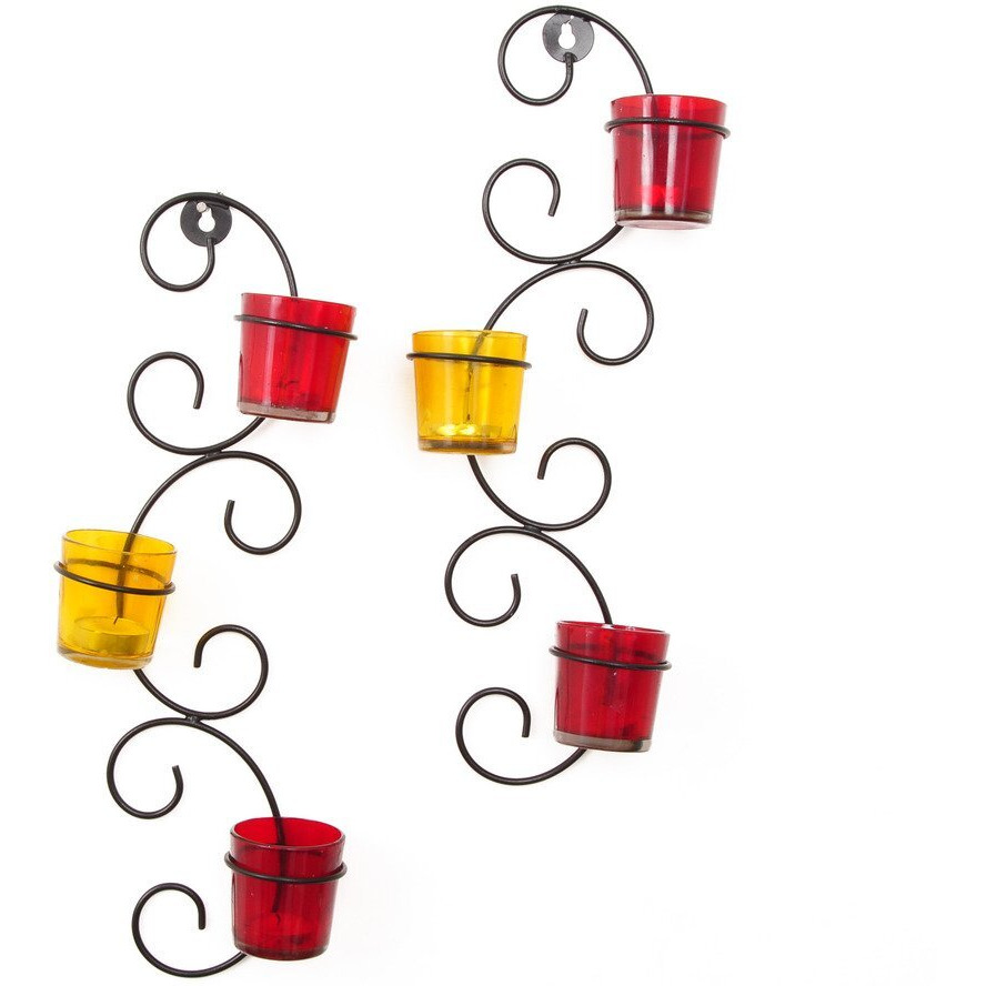 TIED RIBBONS Decorative Wall Hanging Tealight Candle Holder Metal Wall Sconce with Glass Cups - Christmas Decorations Items for Home Decor Restaurant Office Gifts (Set of 2)
