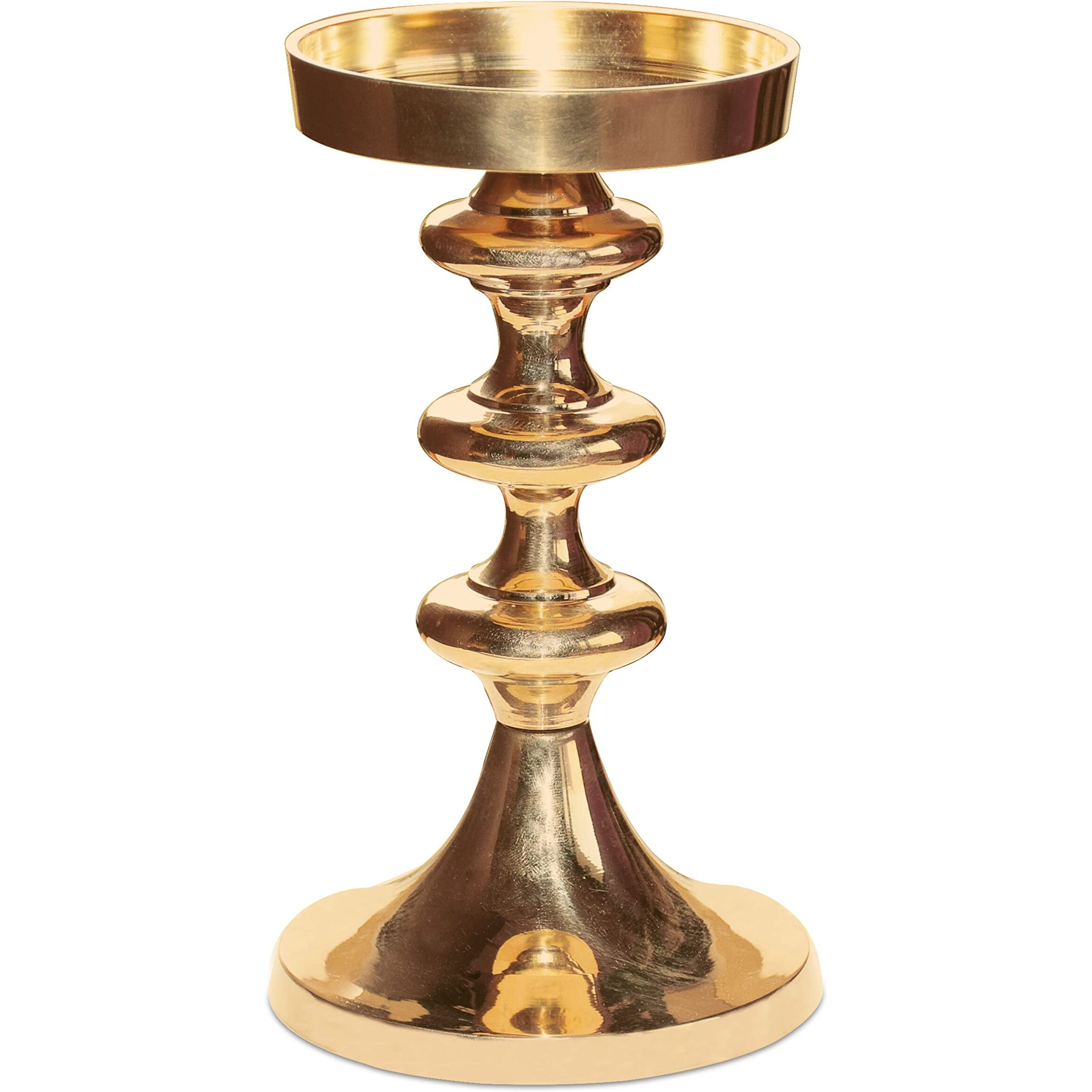 Pure Source India Brass Pillar Candle Stand | Candle Holder, 6.5 inch, 1 Piece, Gold