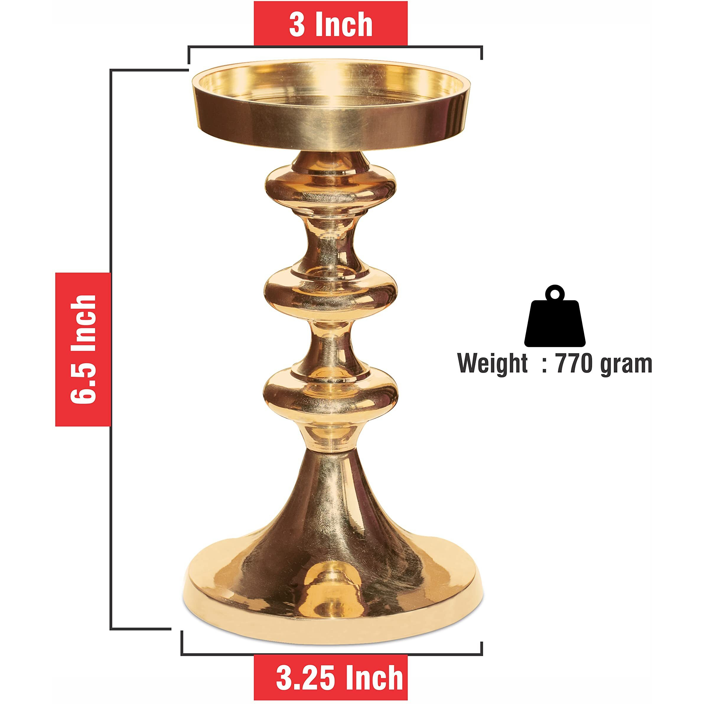 Pure Source India Brass Pillar Candle Stand | Candle Holder, 6.5 inch, 1 Piece, Gold